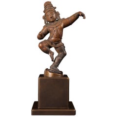 Figure de Bala Krishna en bronze coulé à la cire perdue du 18ème siècle, Inde