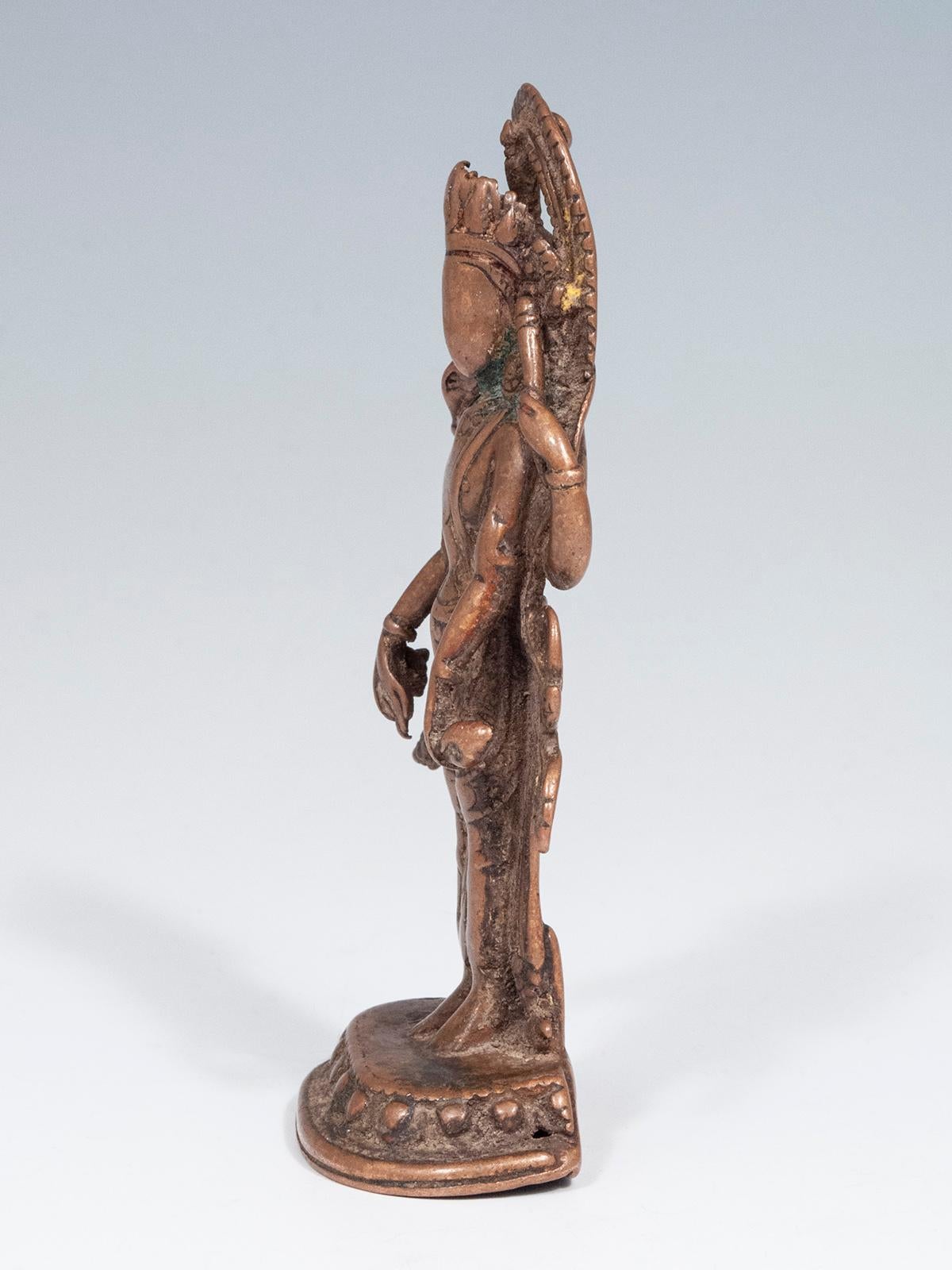 18th Century Lost Wax Cast Copper Alloy Lord Vishnu Figure, Nepal In Fair Condition In Point Richmond, CA