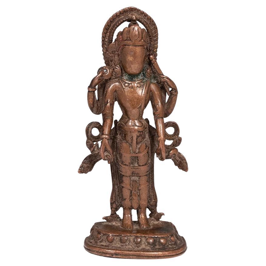 18th Century Lost Wax Cast Copper Alloy Lord Vishnu Figure, Nepal