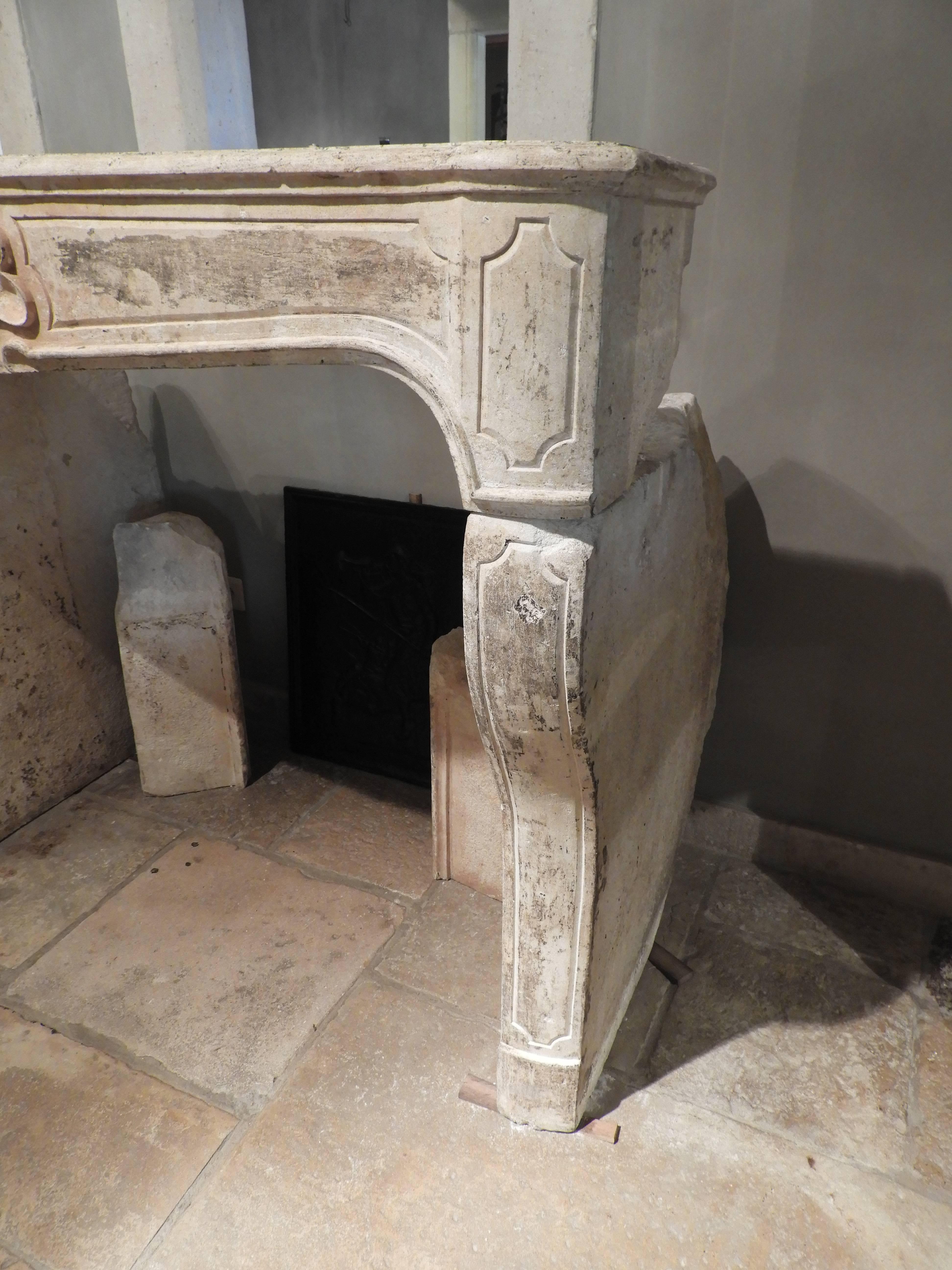 18th Century and Earlier 18th Century Louis XV Fireplace in Hard Limestone