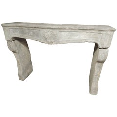 18th Century Louis 15 Fireplace in Light Grey Limestone