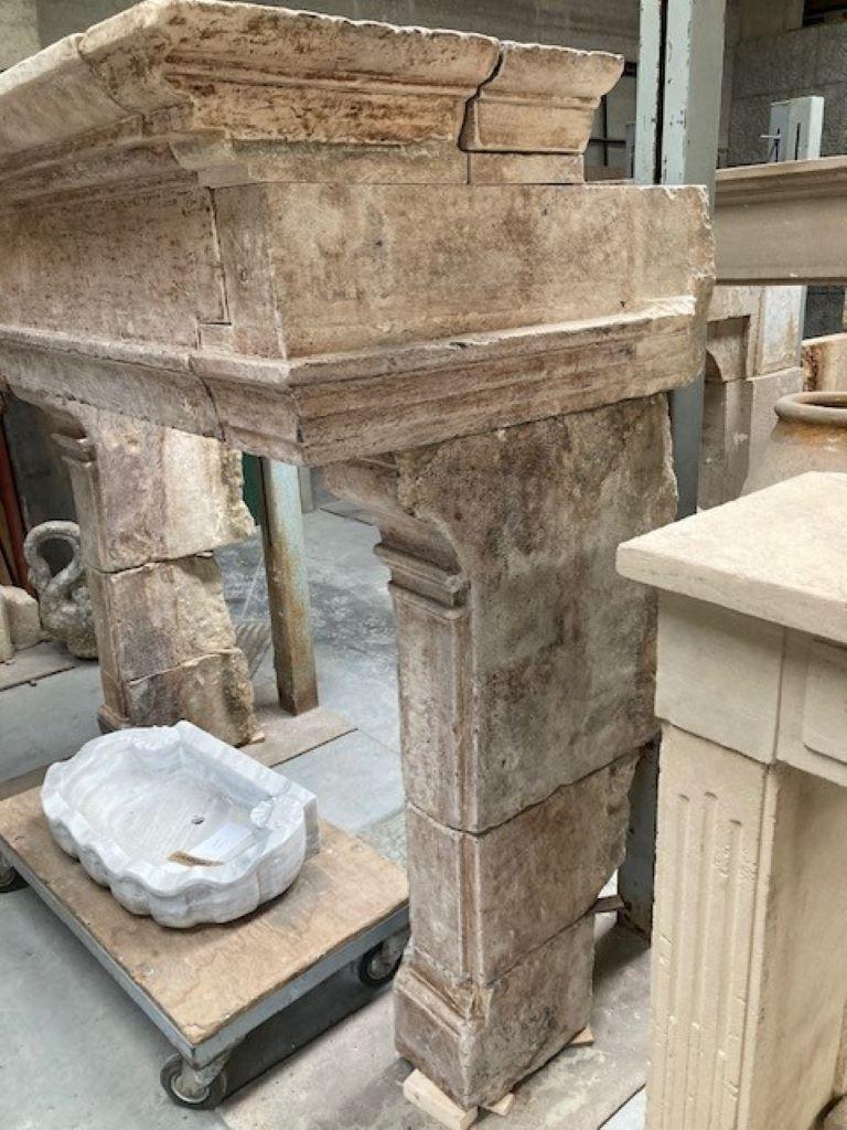 18th Century and Earlier 18th Century Louis XIII Limestone Fireplace Mantel  For Sale