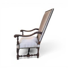 18th Century Louis XIII Style Arm Chair in Taupe Silk