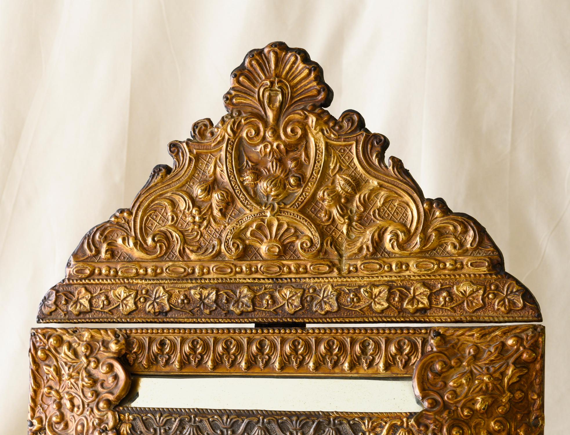French 18th Century Louis XIII Style Gilt Copper Mirror For Sale