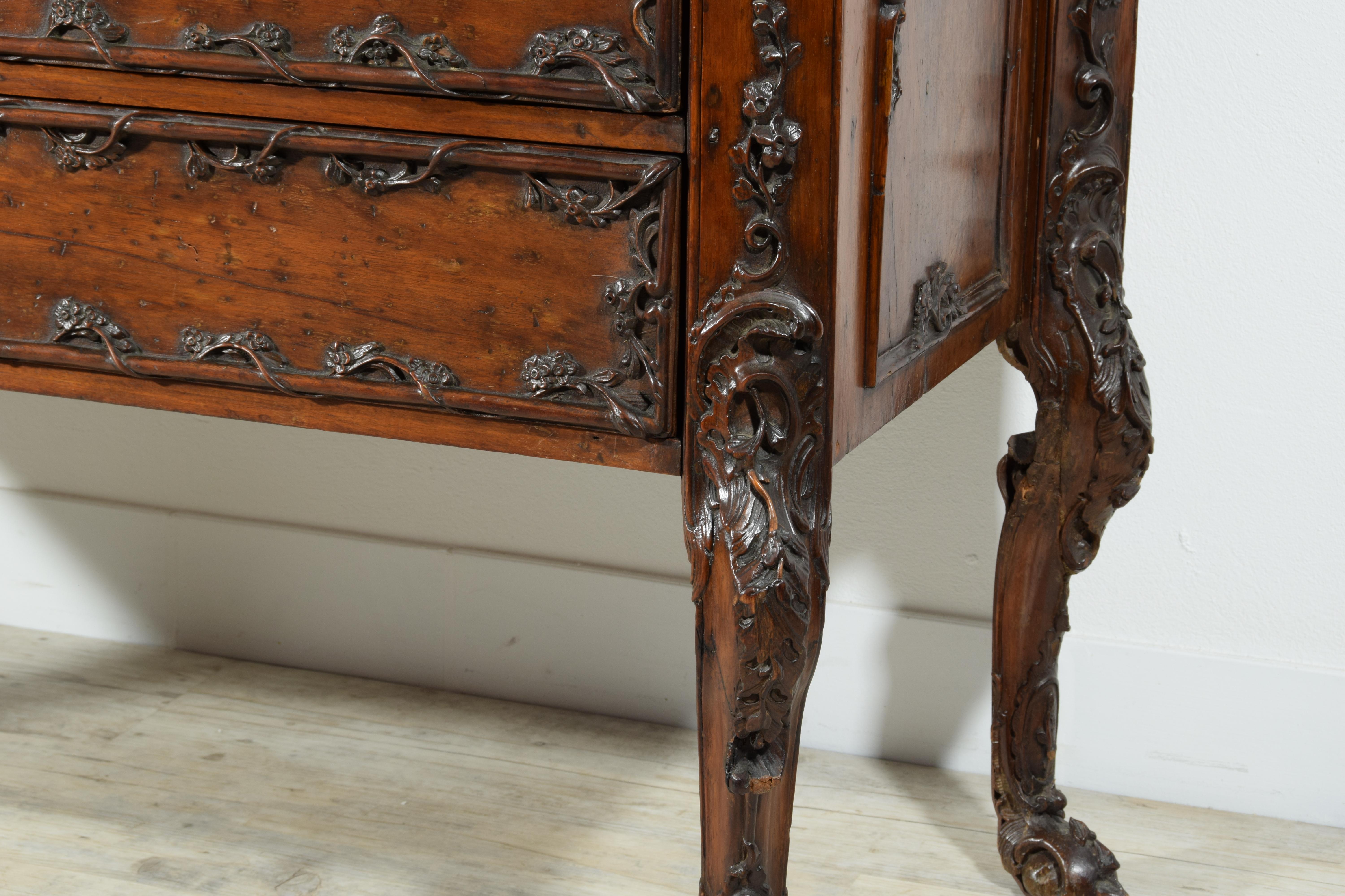 18th Century, Louis XIV Carved Walnut Wood Drop-Leaf Cabinet For Sale 11