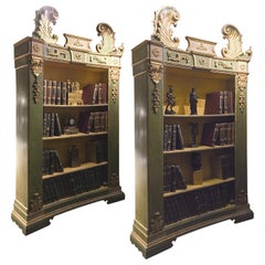 18th Century Louis XIV Italian Pair of Bookcases in Painted and Gilt Wood 