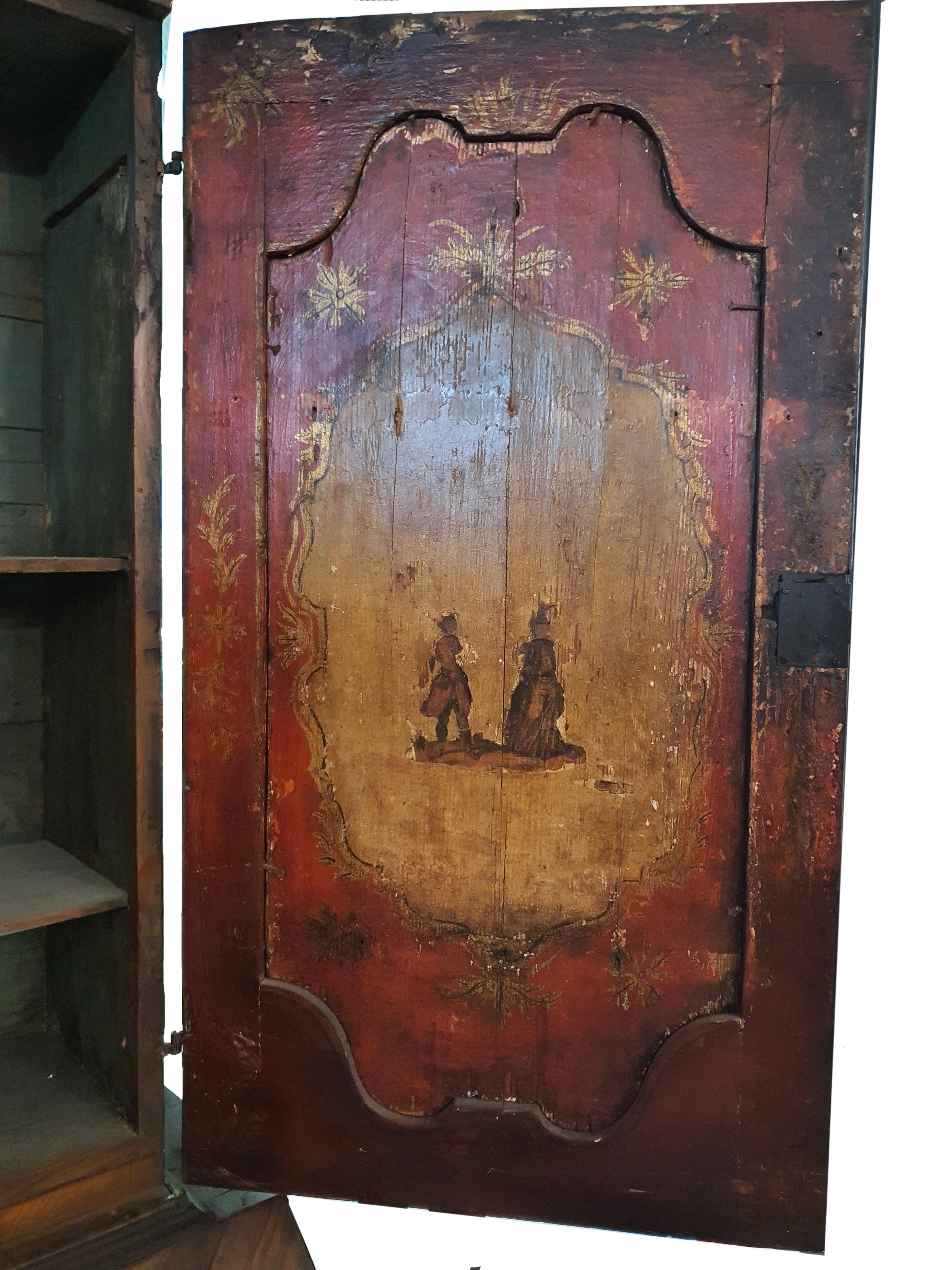 18th Century Louis XIV Italian Secretary Cabinet Walnut Painted Doors For Sale 1
