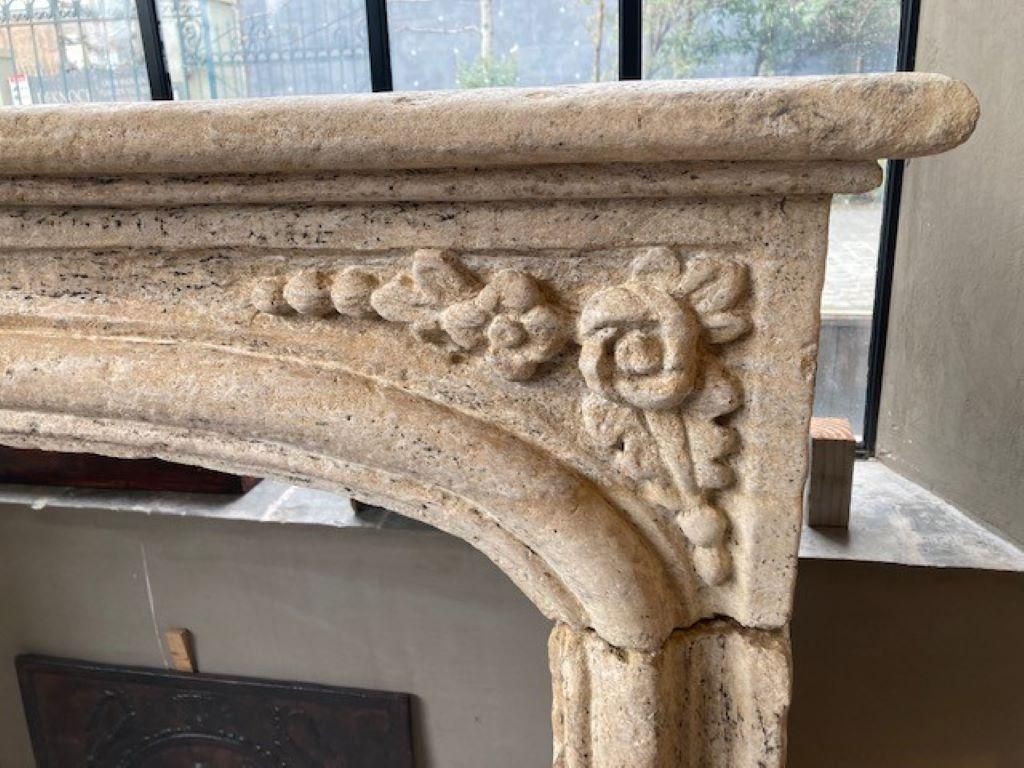 Carved 18th Century Louis XIV Limestone Fireplace Mantel For Sale