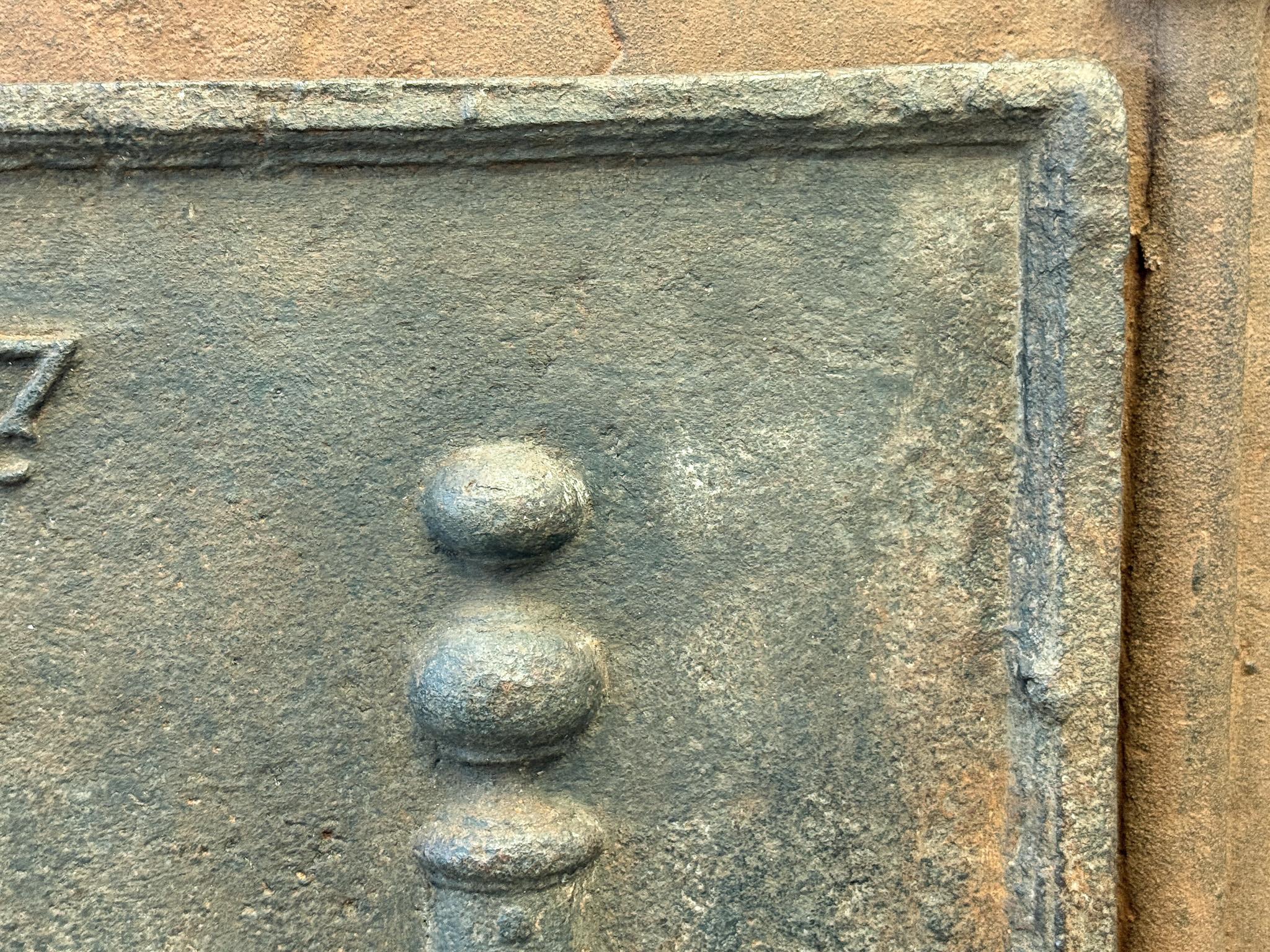 Iron 18th Century Louis XIV 'Pillars with Saint Andrew's Cross' Fireback / Backsplash For Sale