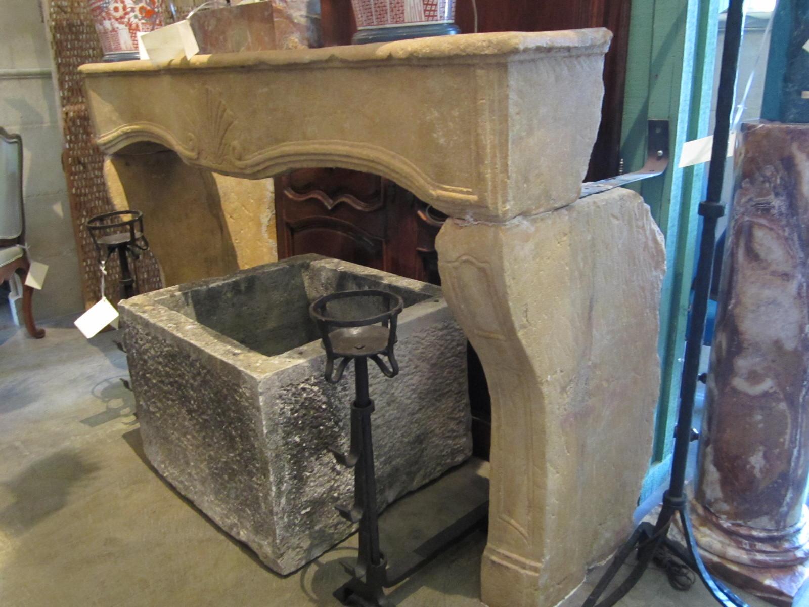 Hand Carved stone Antique Farm Fireplace Mantle Chimney Surround Los Angeles CA For Sale 2