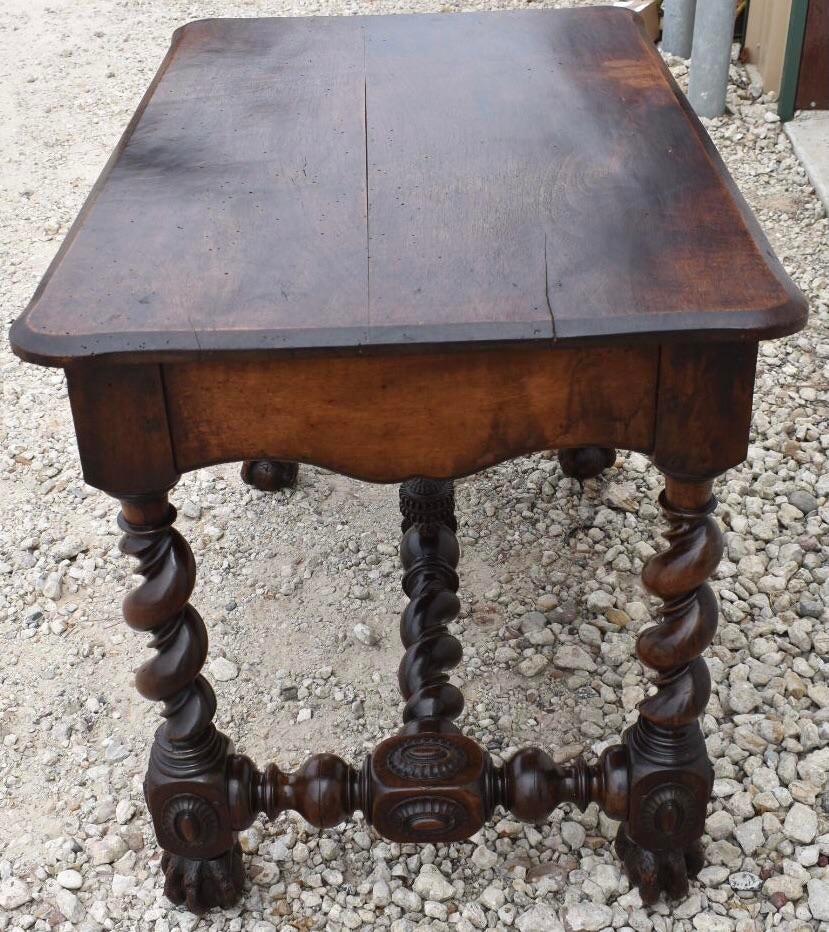 Hand-Crafted 18th Century Louis XIII Walnut Barley Twist Table