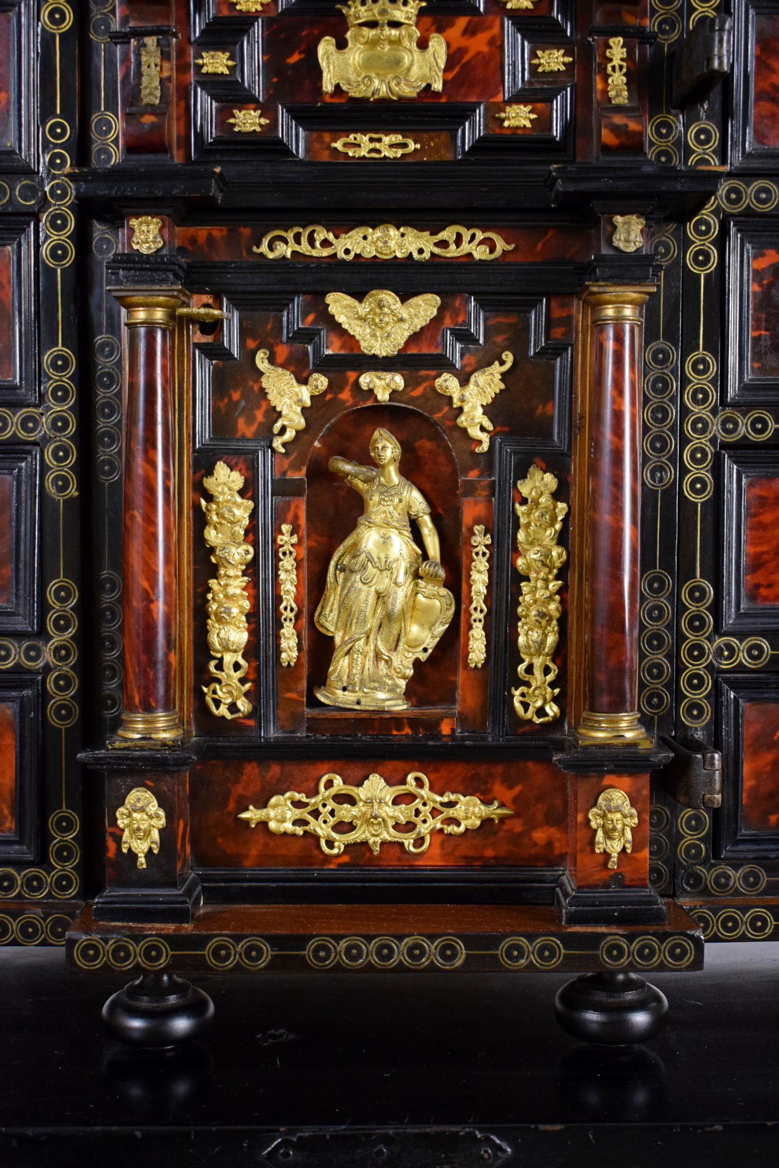 Hand-Carved 18th Century, Louis XIV Wood Apothecary Cabinet with Gilt Bronze