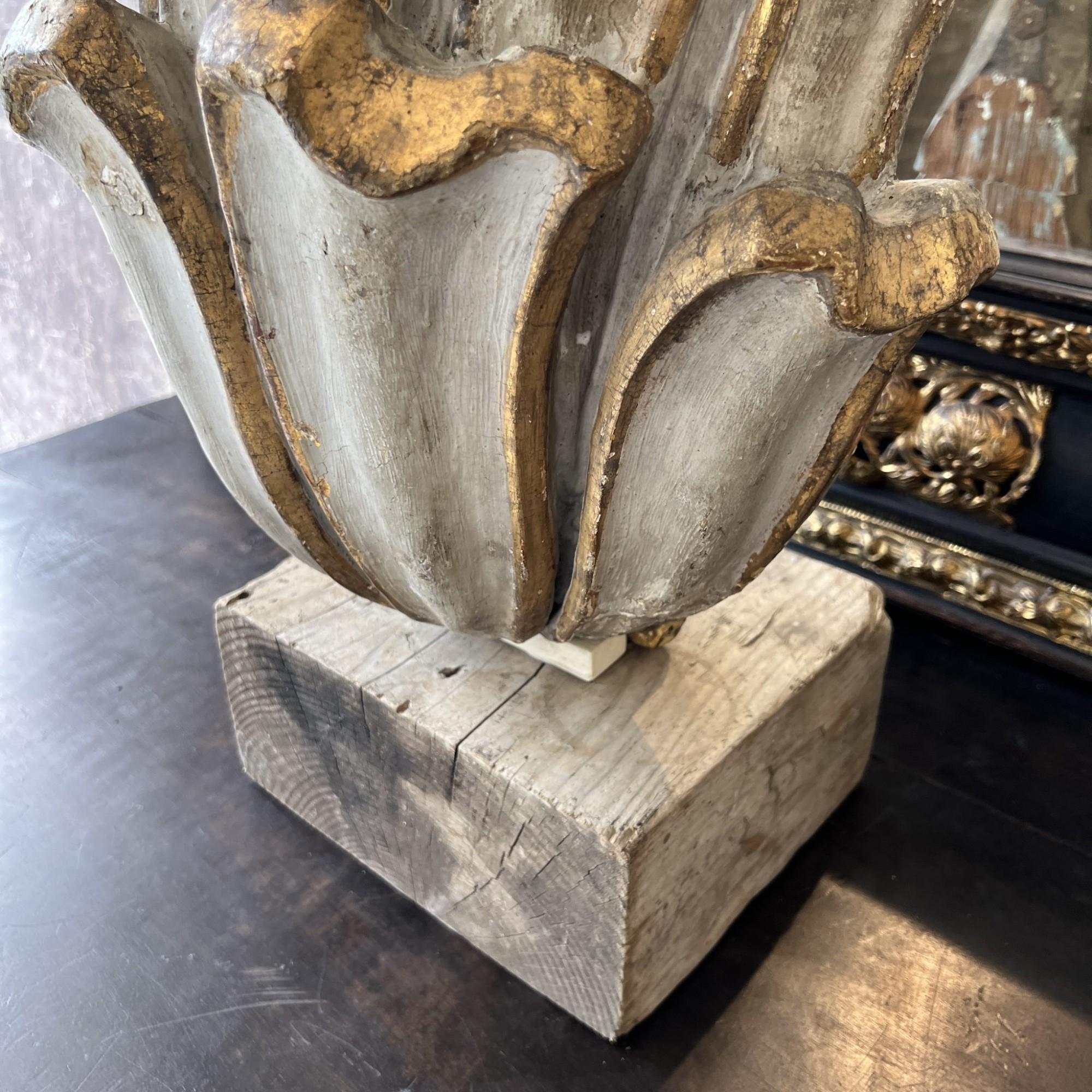 Carved 18th Century Louis XIV Wood Plume Fragment on Stand For Sale
