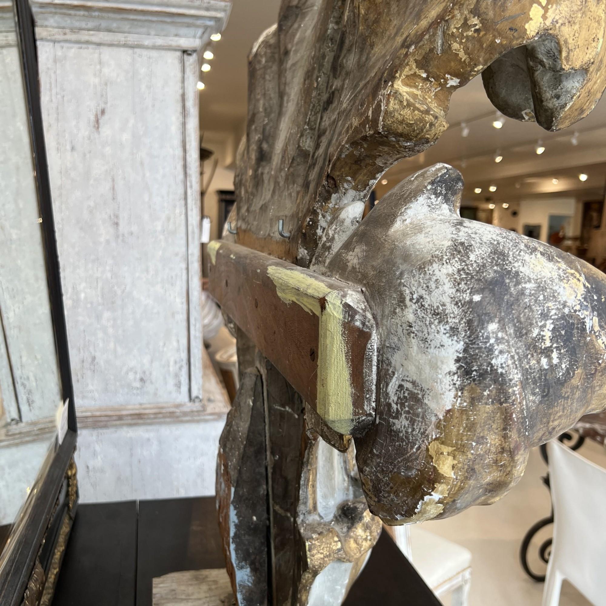 18th Century Louis XIV Wood Plume Fragment on Stand In Fair Condition For Sale In New Orleans, LA