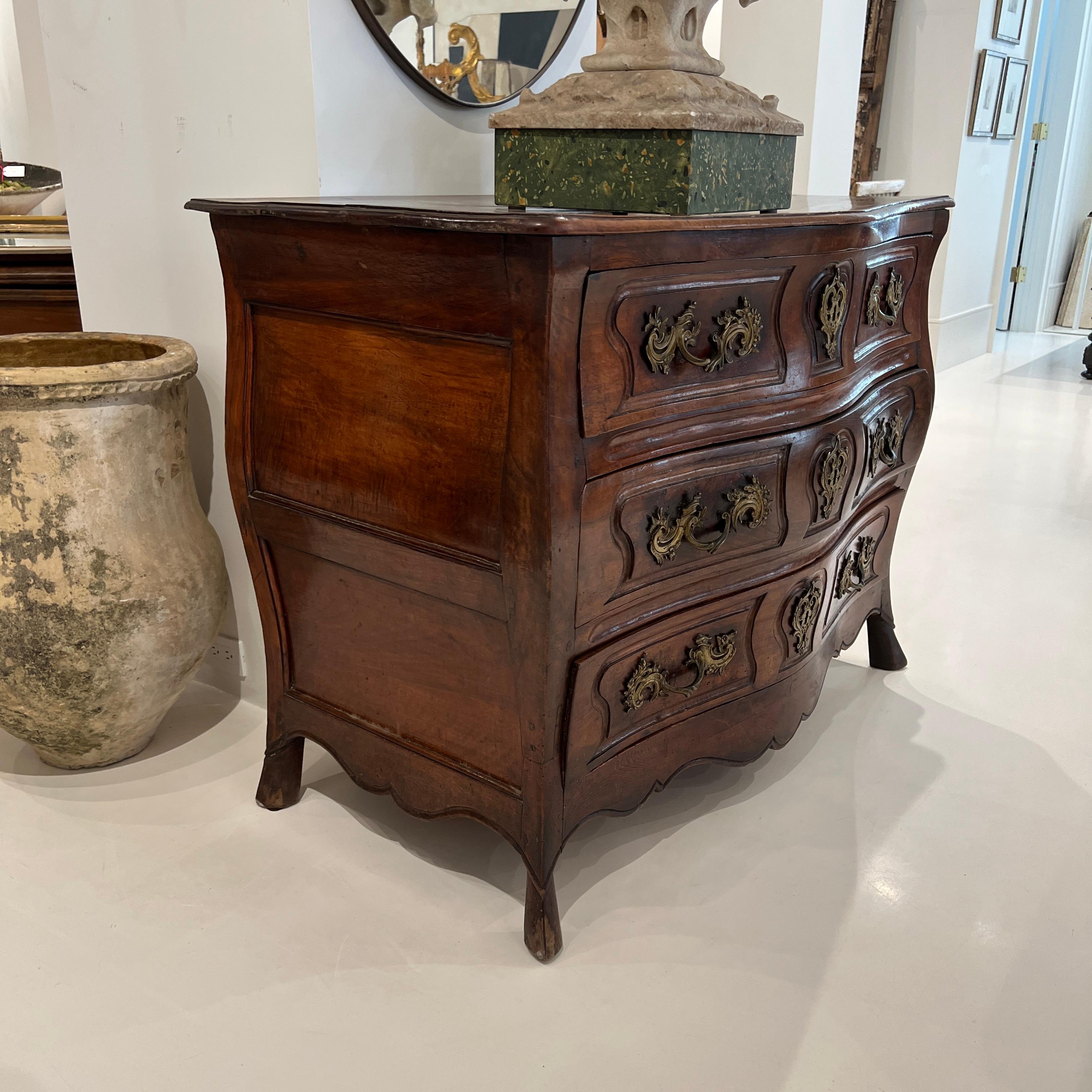 French 18th Century Louis XIV/XV Walnut Commode with Hoof Foot For Sale