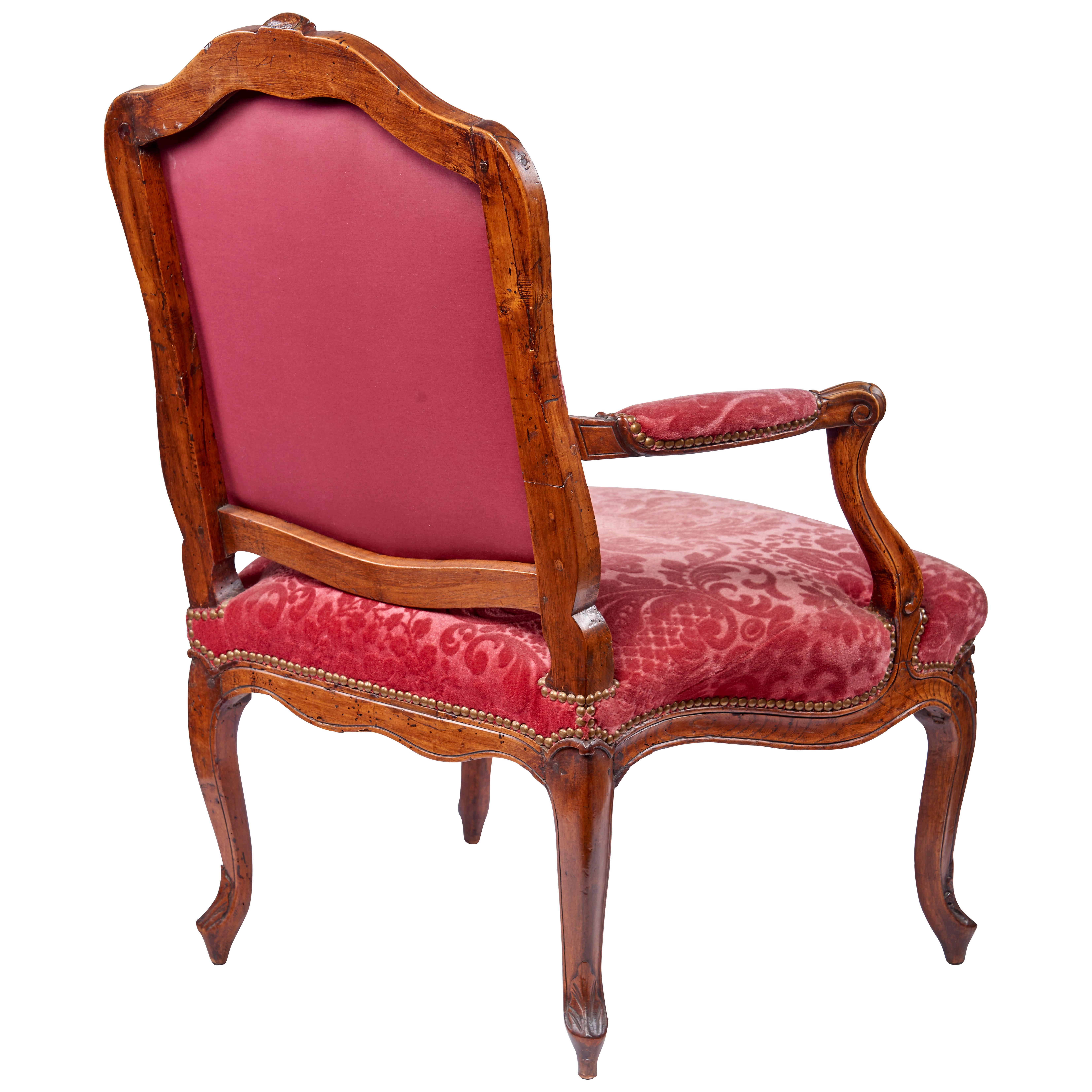 Velvet 18th Century Louis XV Armchairs For Sale