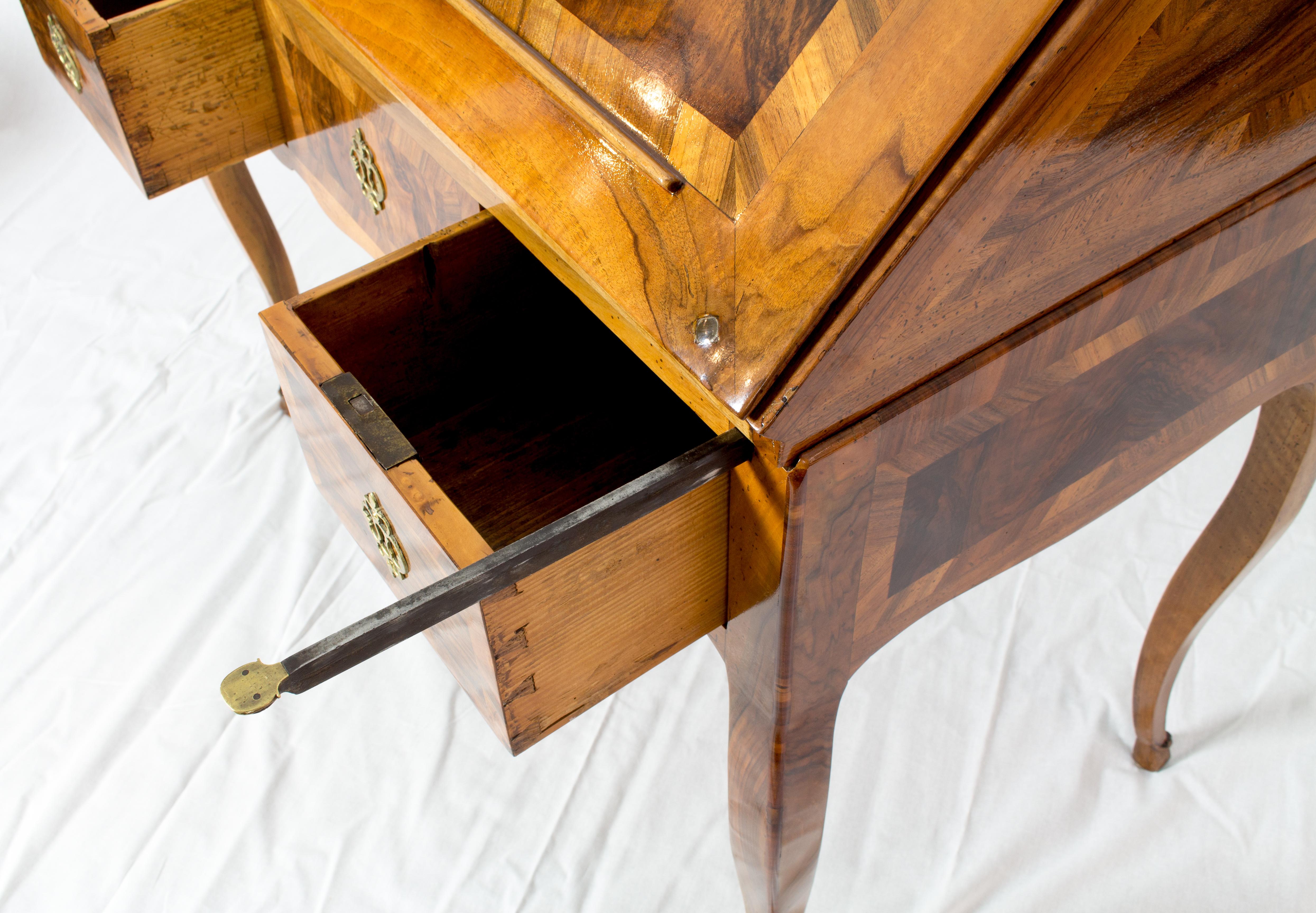 Polished 18th Century Louis XV Baroque Walnut Fall Front Desk/Secretaire  For Sale