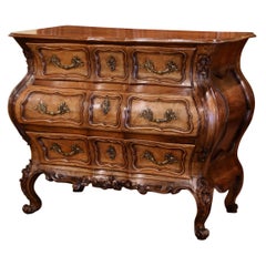 18th Century Louis XV Carved Walnut Serpentine Three-Drawer Commode Chest