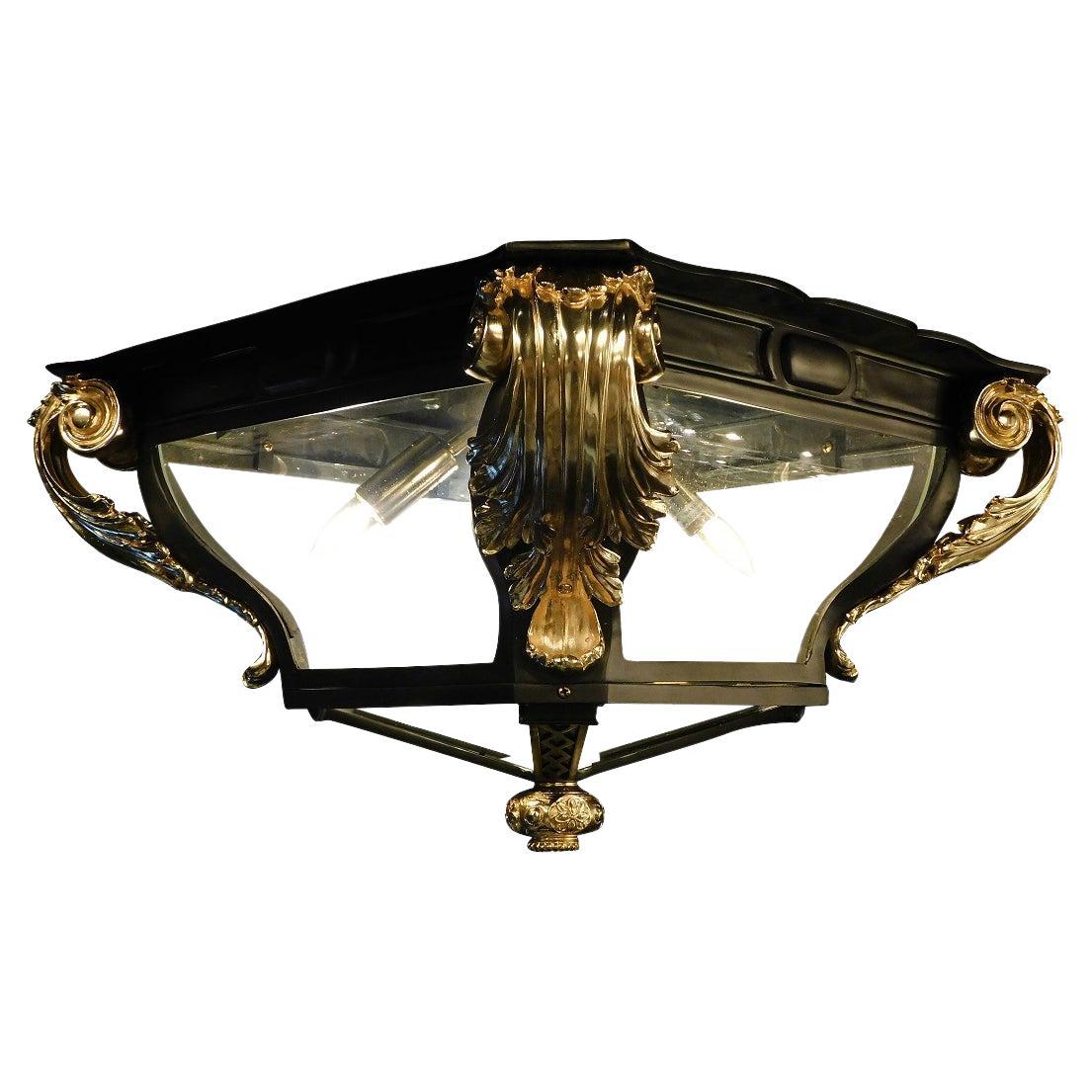 18th Century Louis XV Ceiling Light in Black Bronze and 18K Gilt Bronze 