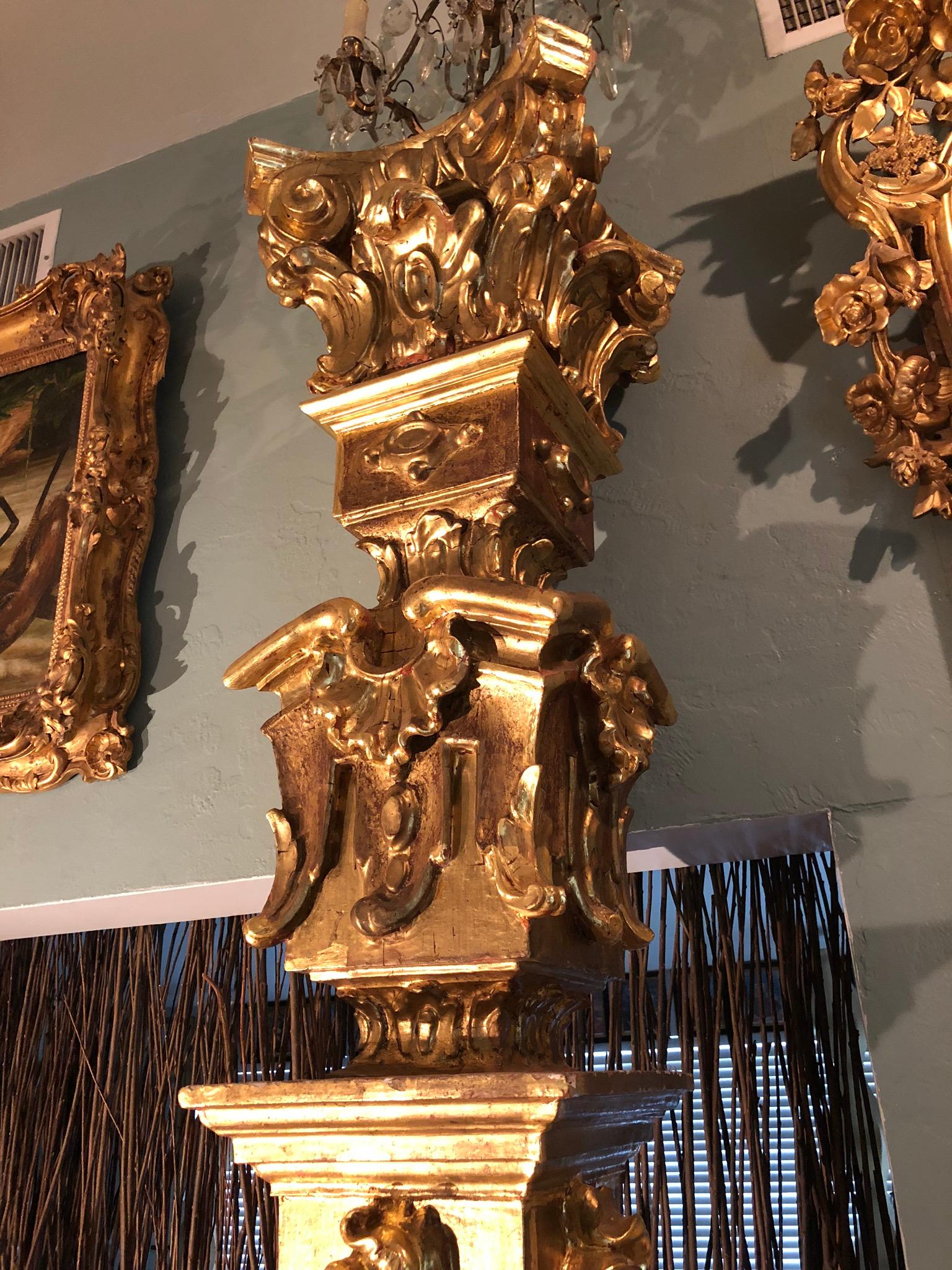 18th Century Louis XV Columns of Sculpted Giltwood a True Pair, French Rococo For Sale 6