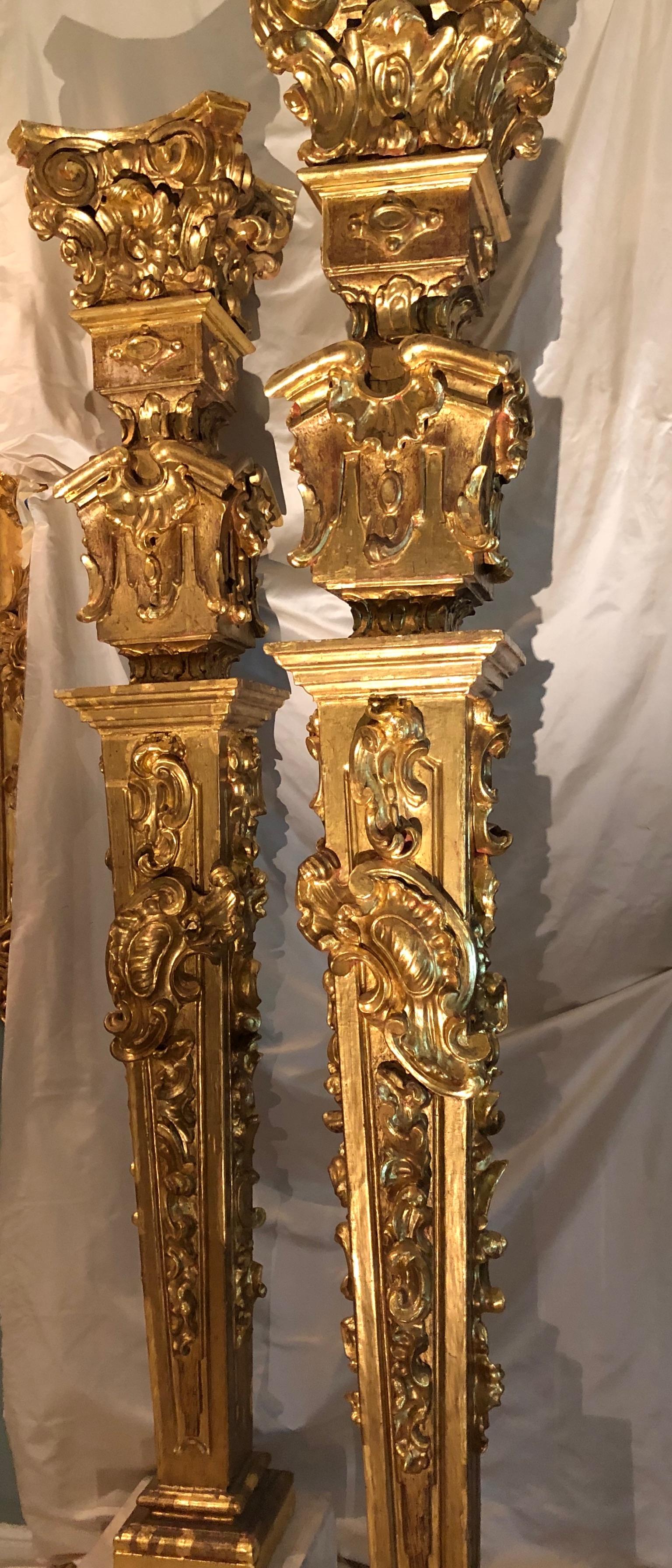 18th Century Louis XV Columns of Sculpted Giltwood a True Pair, French Rococo For Sale 8