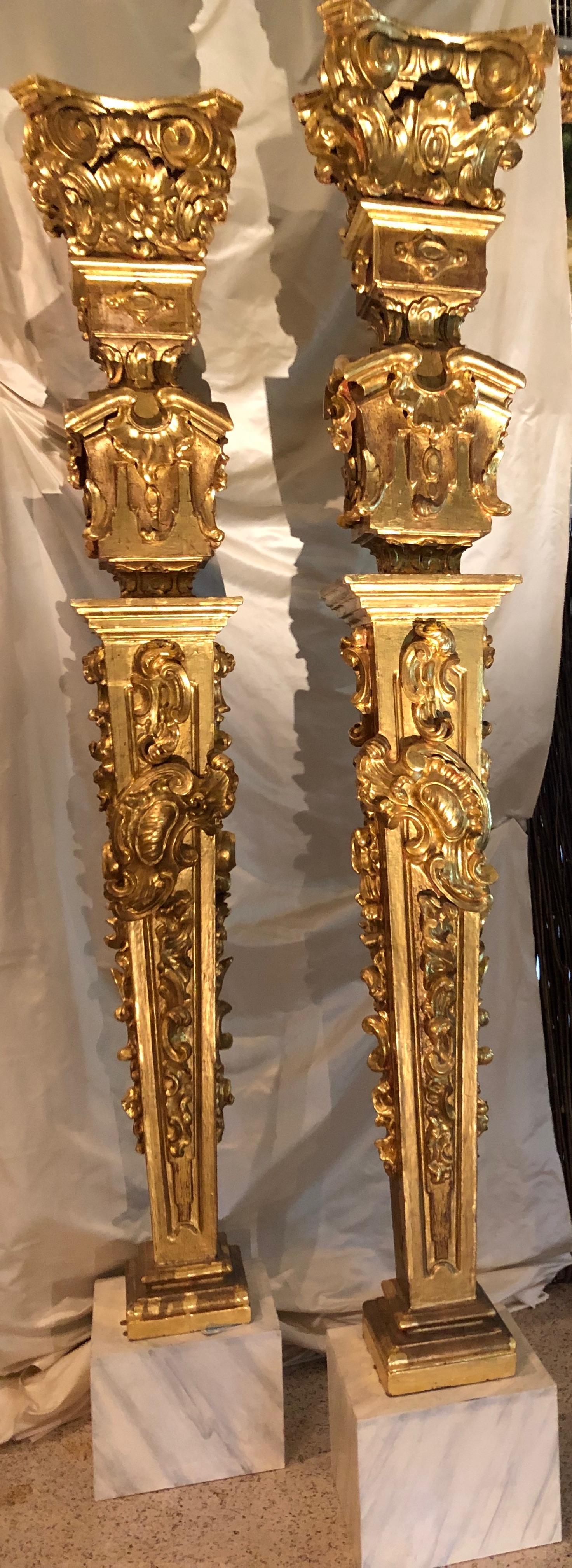 18th Century Louis XV Columns of Sculpted Giltwood a True Pair, French Rococo For Sale 1