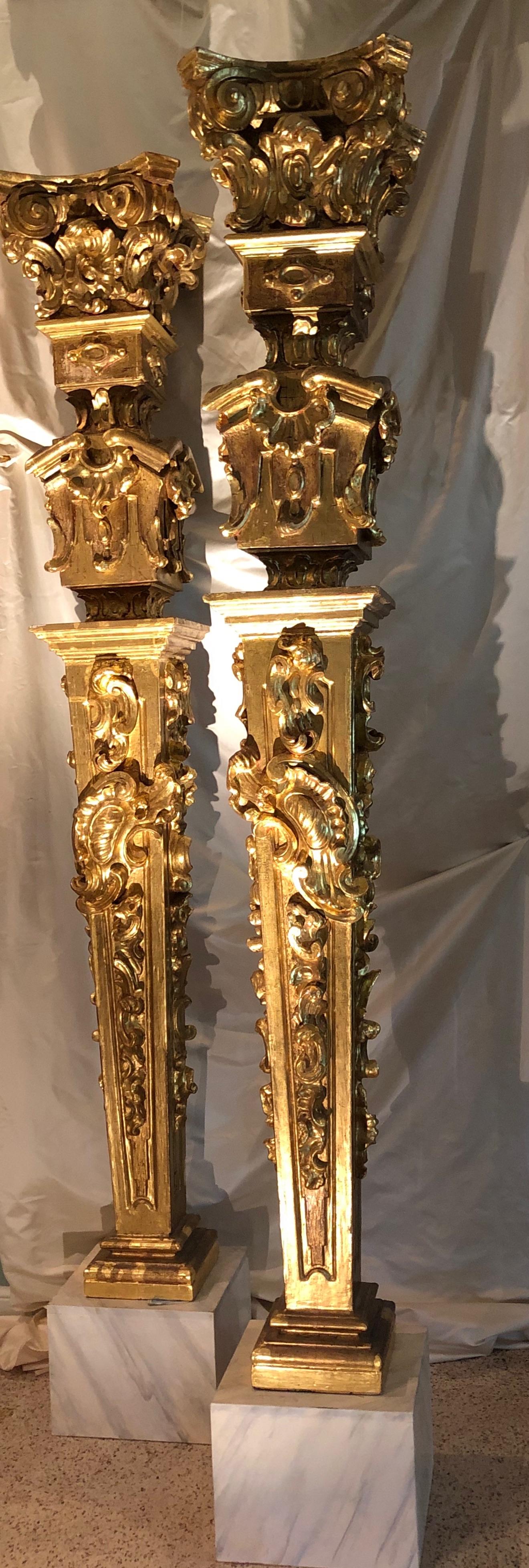 18th Century Louis XV Columns of Sculpted Giltwood a True Pair, French Rococo For Sale 2