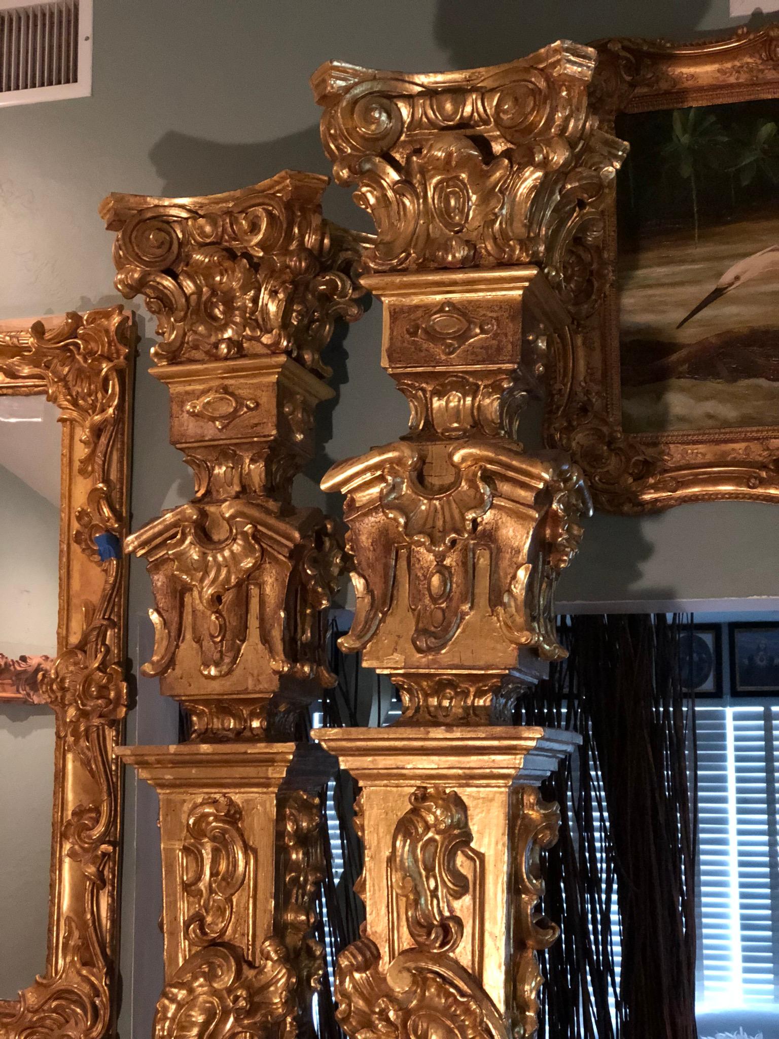 18th Century Louis XV Columns of Sculpted Giltwood a True Pair, French Rococo For Sale 3