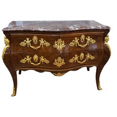 18th Century Louis XV Commode Chests of Drawers Gilded Bronze Frech Marble