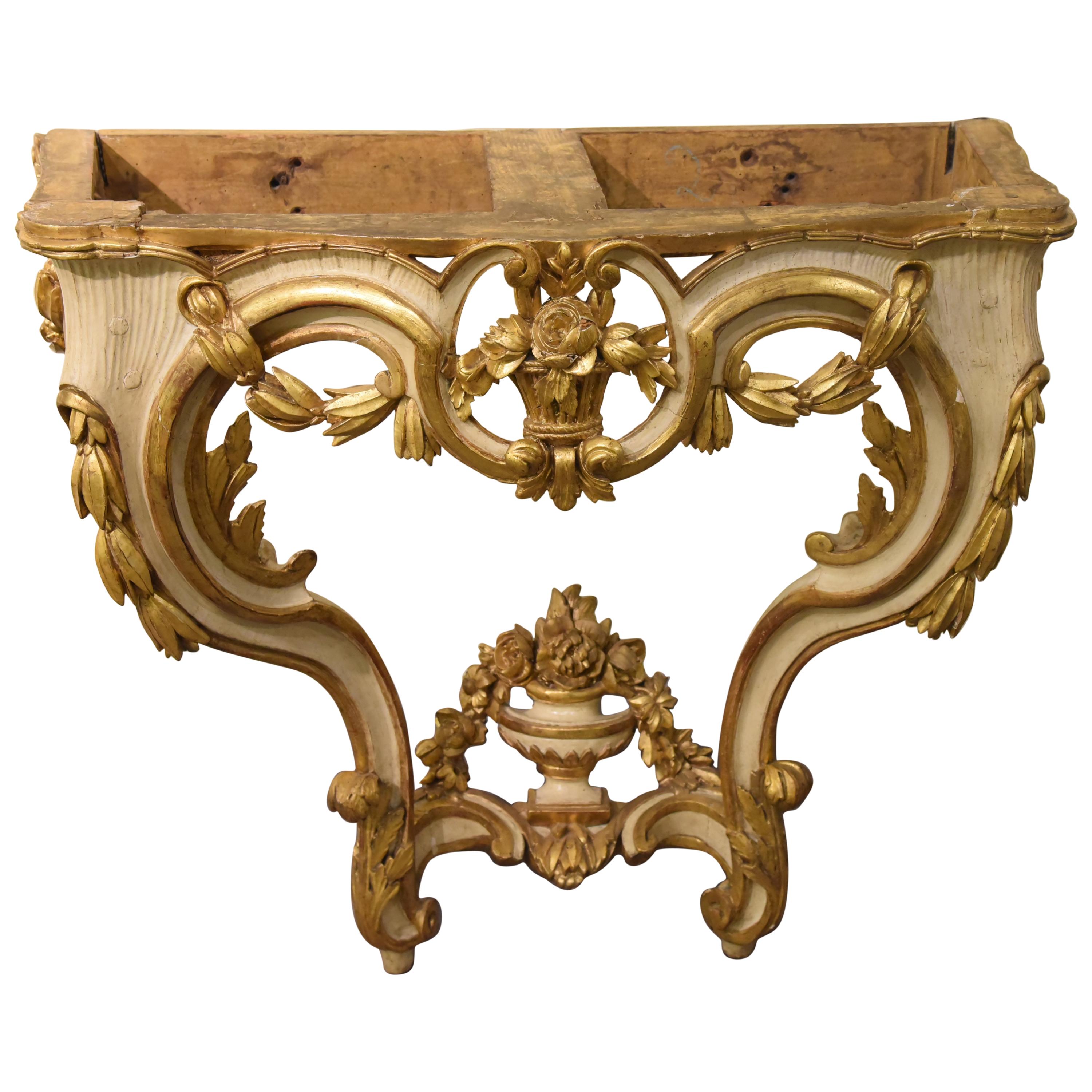 18th Century Louis XV console Hand-Sculpted Gilt Ivory lacquere, Mid 1700s For Sale