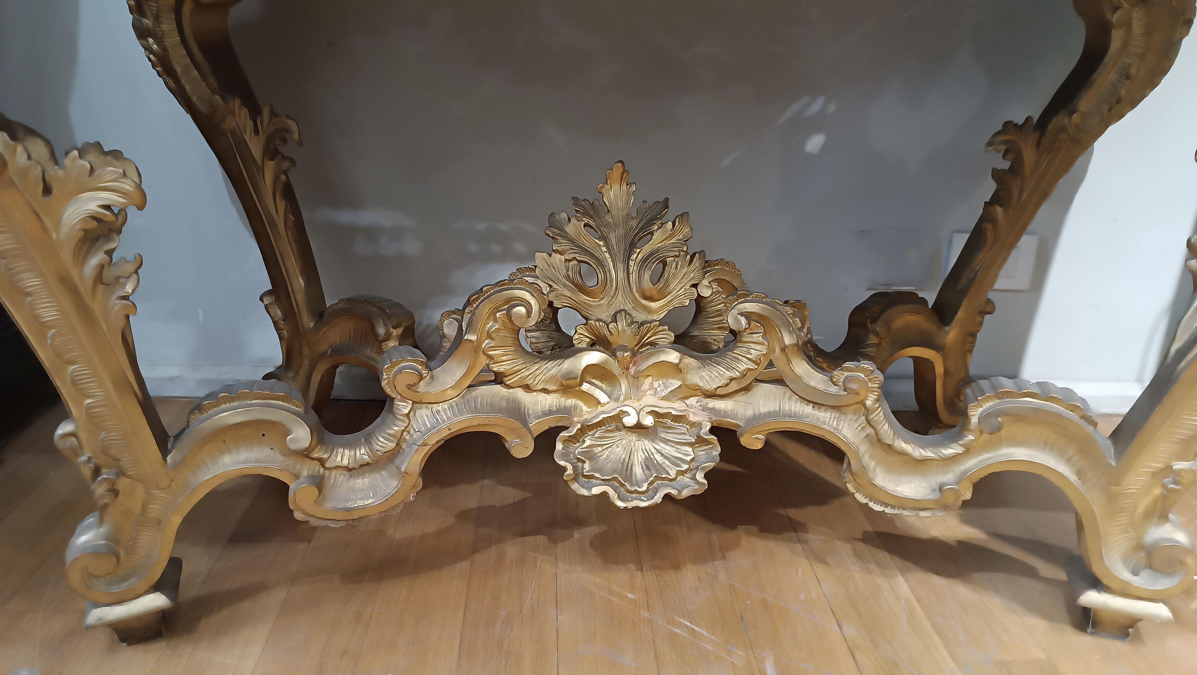 18th CENTURY LOUIS XV CONSOLLE IN GOLDEN WOOD AND BARDIGLIO MARBLE For Sale 6