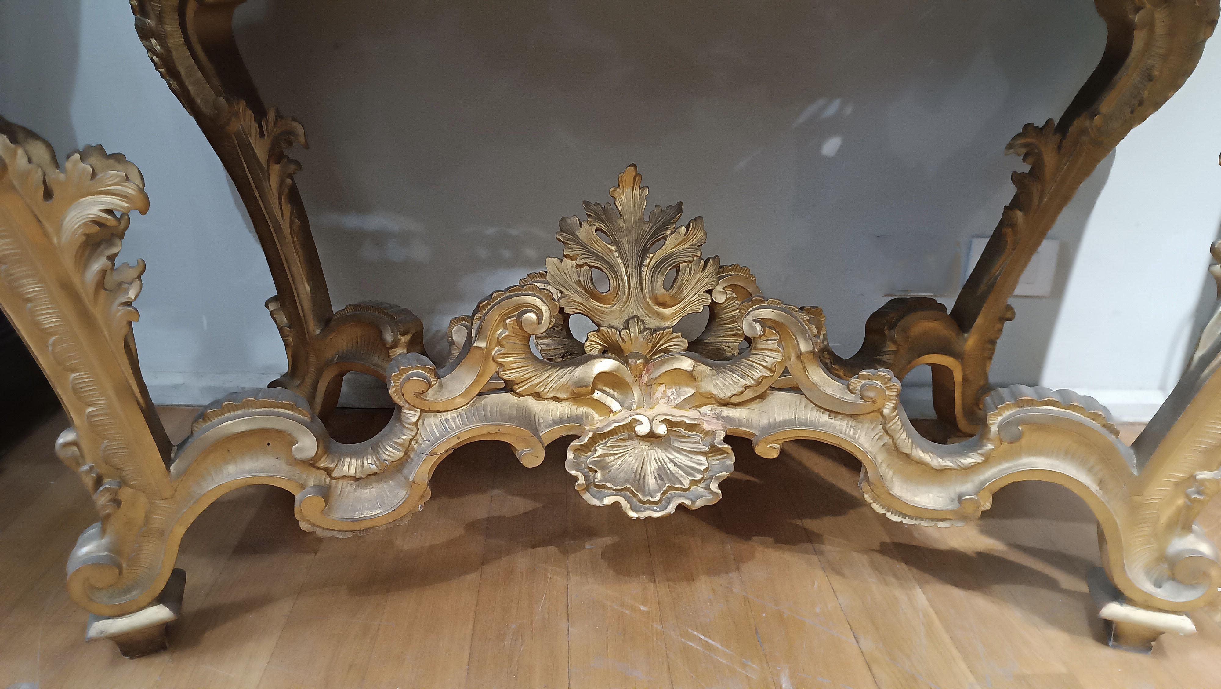lOUIS XV KONSOLLE DES 18. JAHRHUNDERTS AUS GOLDEM HOLZ UND BARDIGLIO-MARBEL im Angebot 6