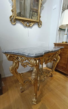 18th CENTURY LOUIS XV CONSOLLE IN GOLDEN WOOD AND BARDIGLIO MARBLE