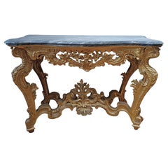 Antique 18th CENTURY LOUIS XV CONSOLLE IN GOLDEN WOOD AND BARDIGLIO MARBLE