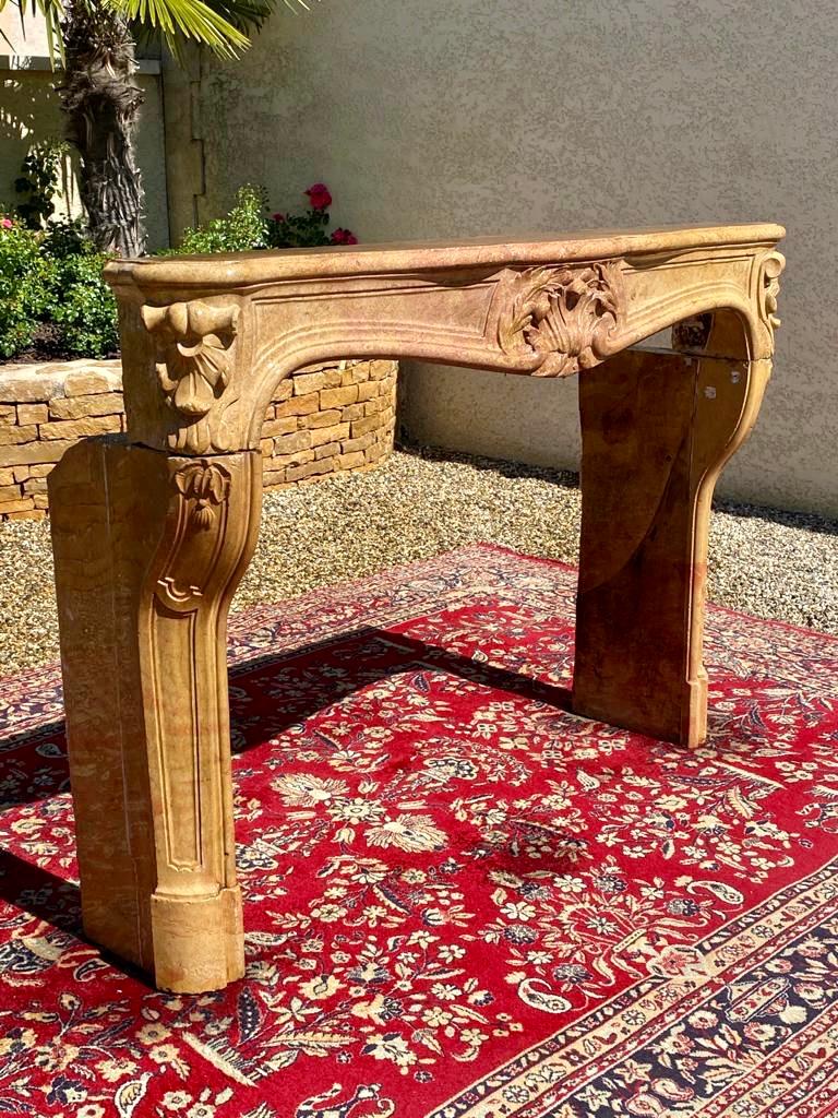 Hand-Carved 18th Century, Louis XV Fireplace in Burgundy Stone