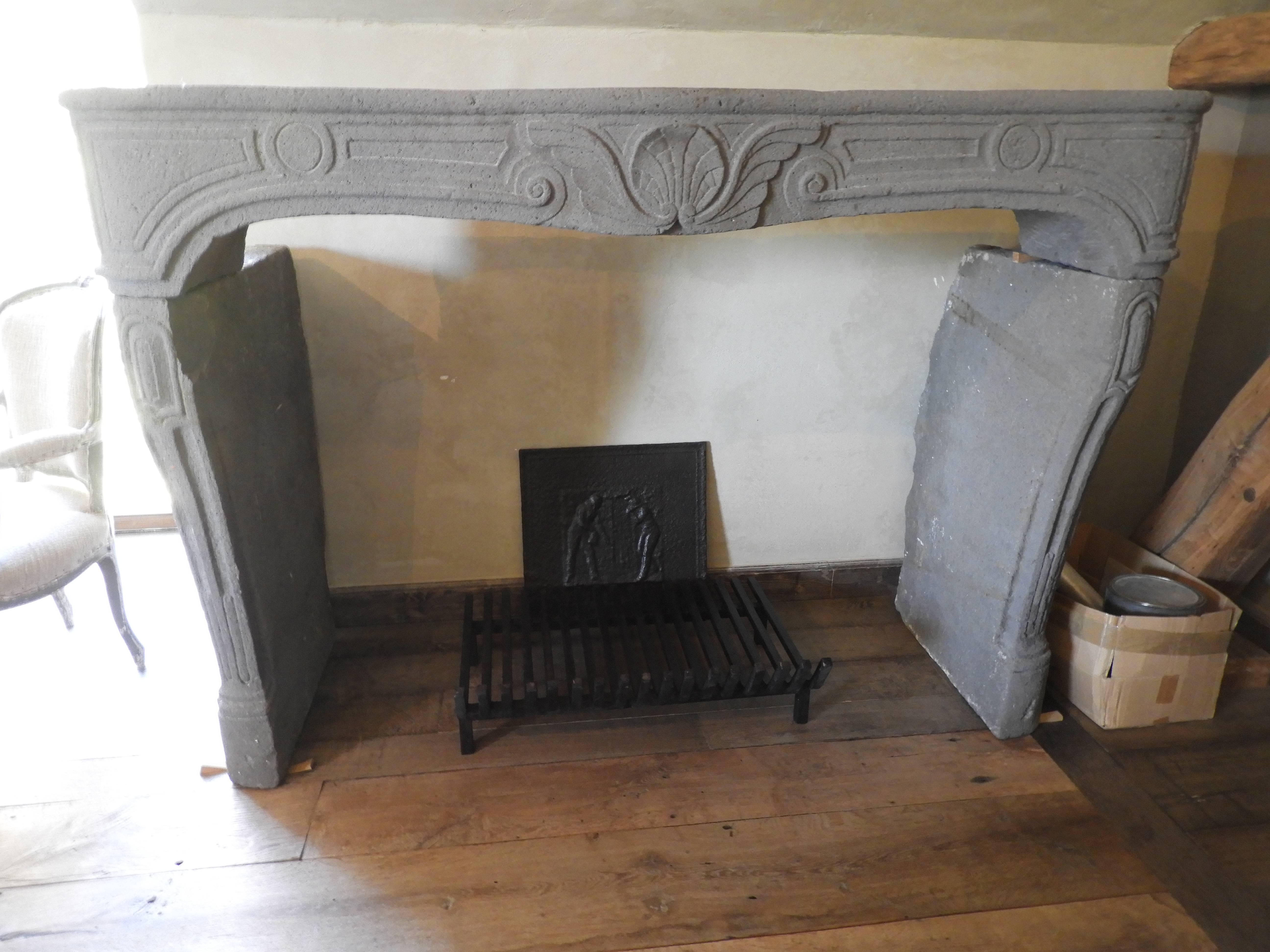 18th century fireplace in volcanic basalt stone 