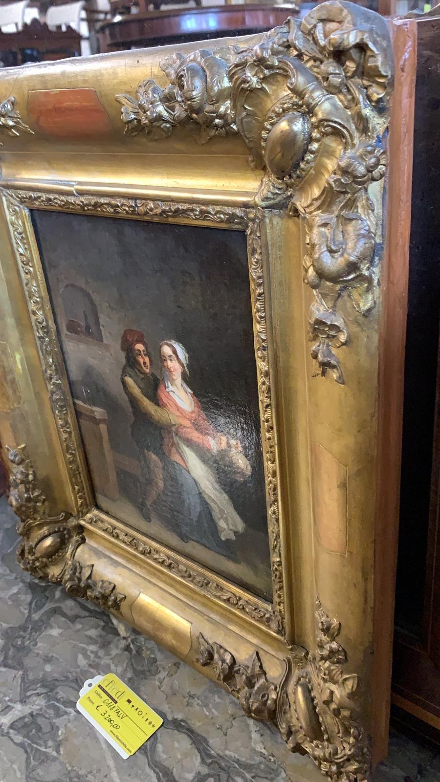 Mid-18th Century 18th Century Louis XV Flemish Painting Gilt Frame Signed, 1750s