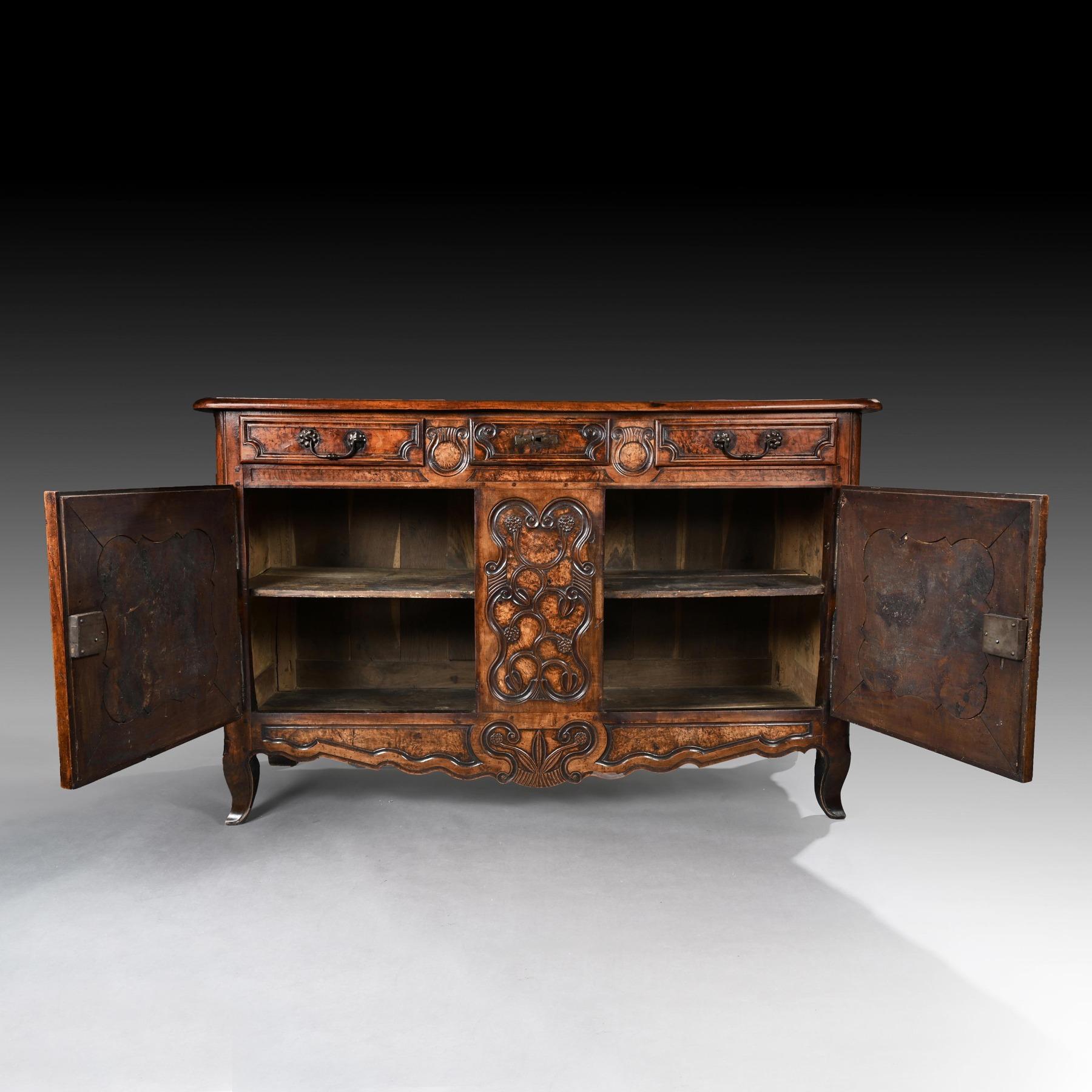 Late 18th Century 18th Century Louis XV French Burr Ash Bressan Buffet of Excellent Color