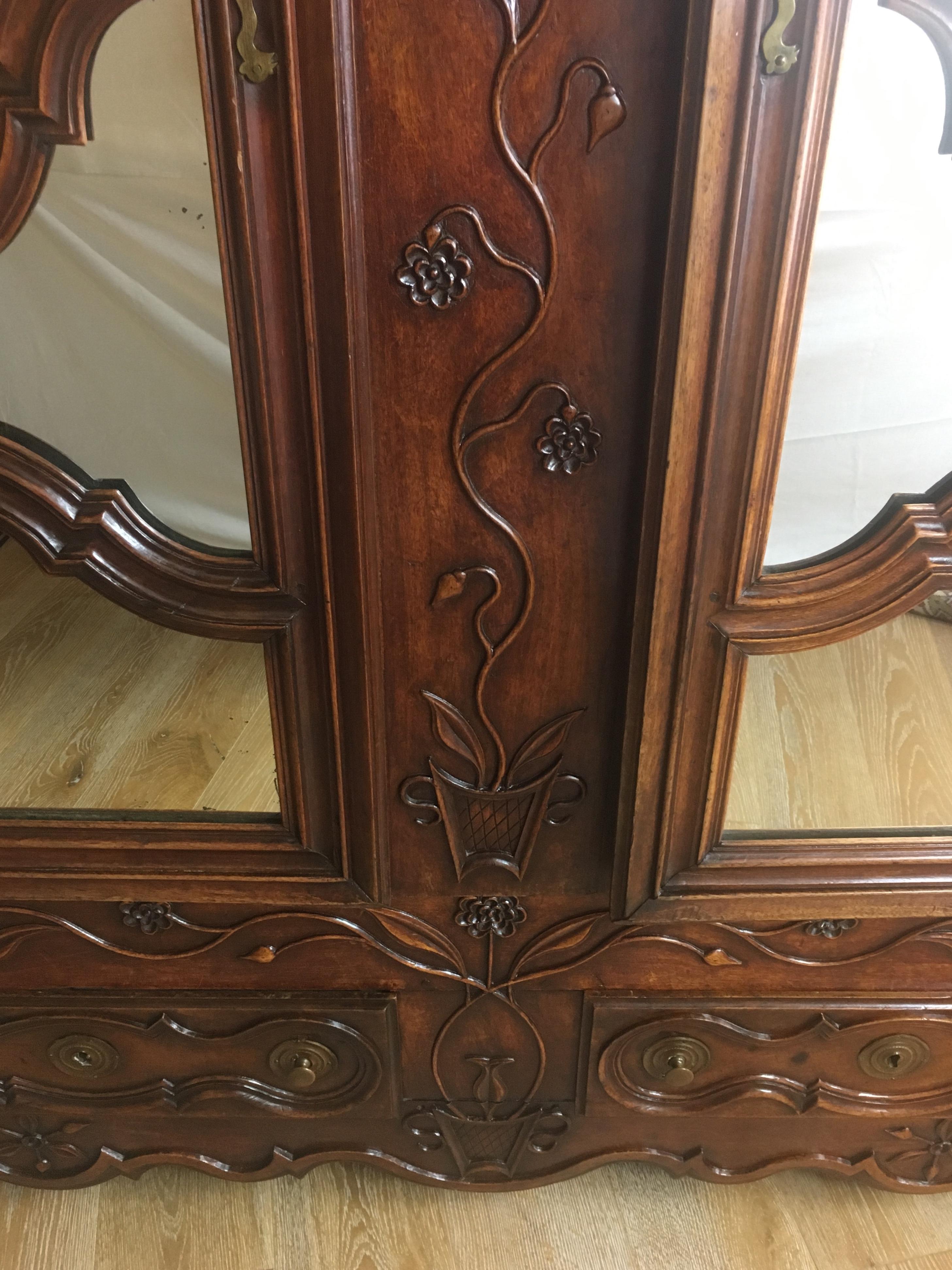 Hand-Carved 18th Century Louis XV French Carved Walnut Armoire or Wardrobe, Large and Rare For Sale