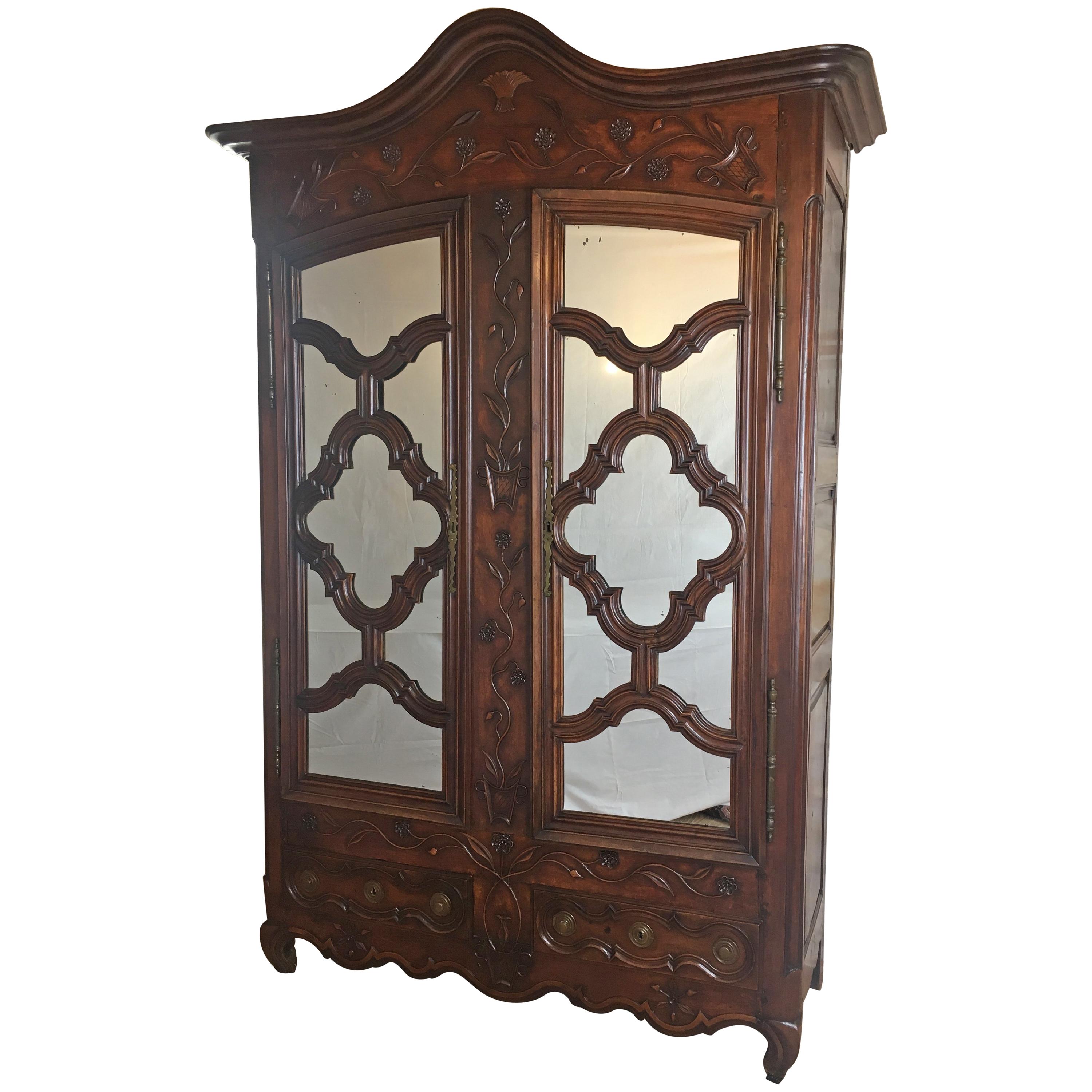 18th Century Louis XV French Carved Walnut Armoire or Wardrobe, Large and Rare