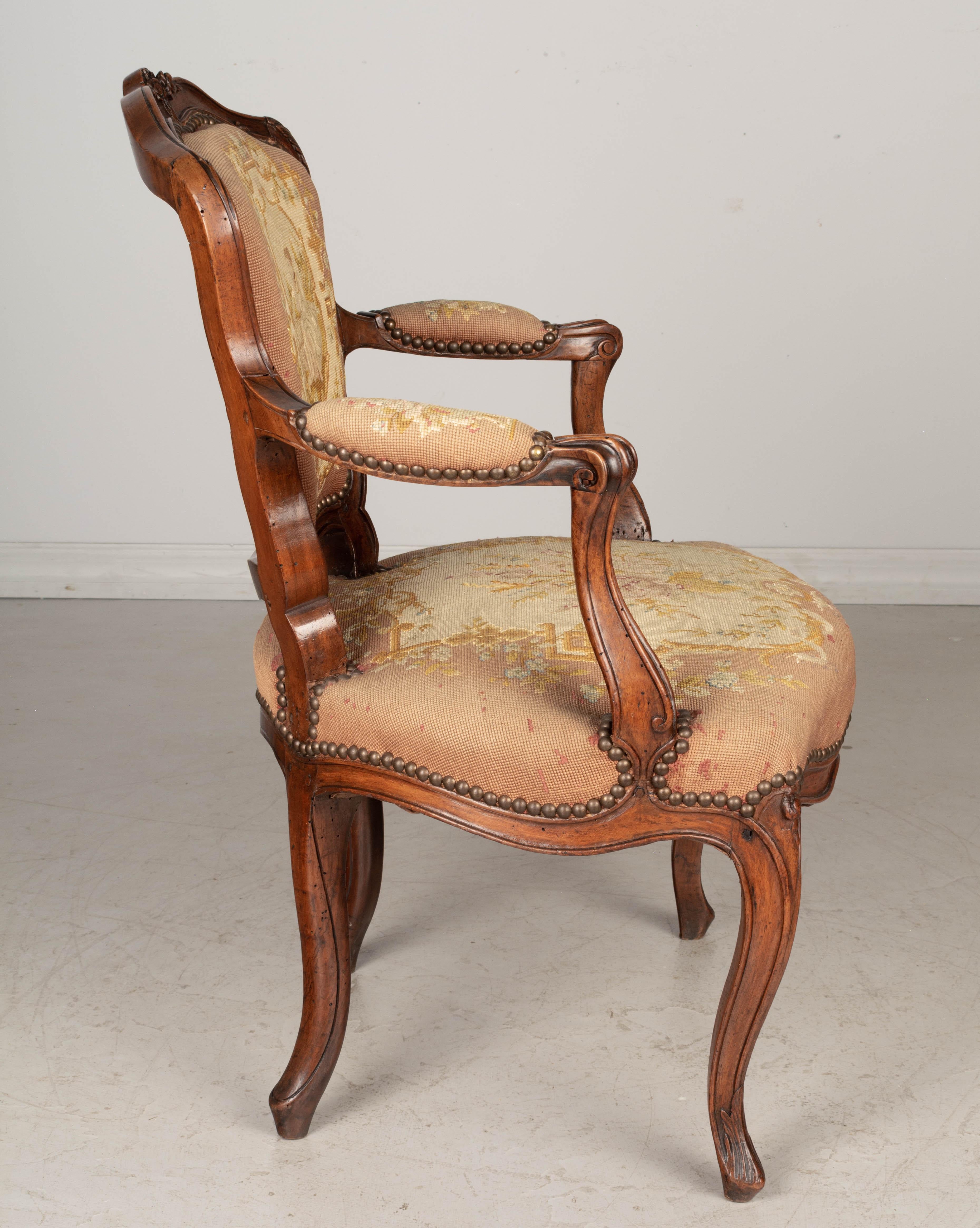 18th Century Louis XV French Fauteuil Armchair In Good Condition For Sale In Winter Park, FL