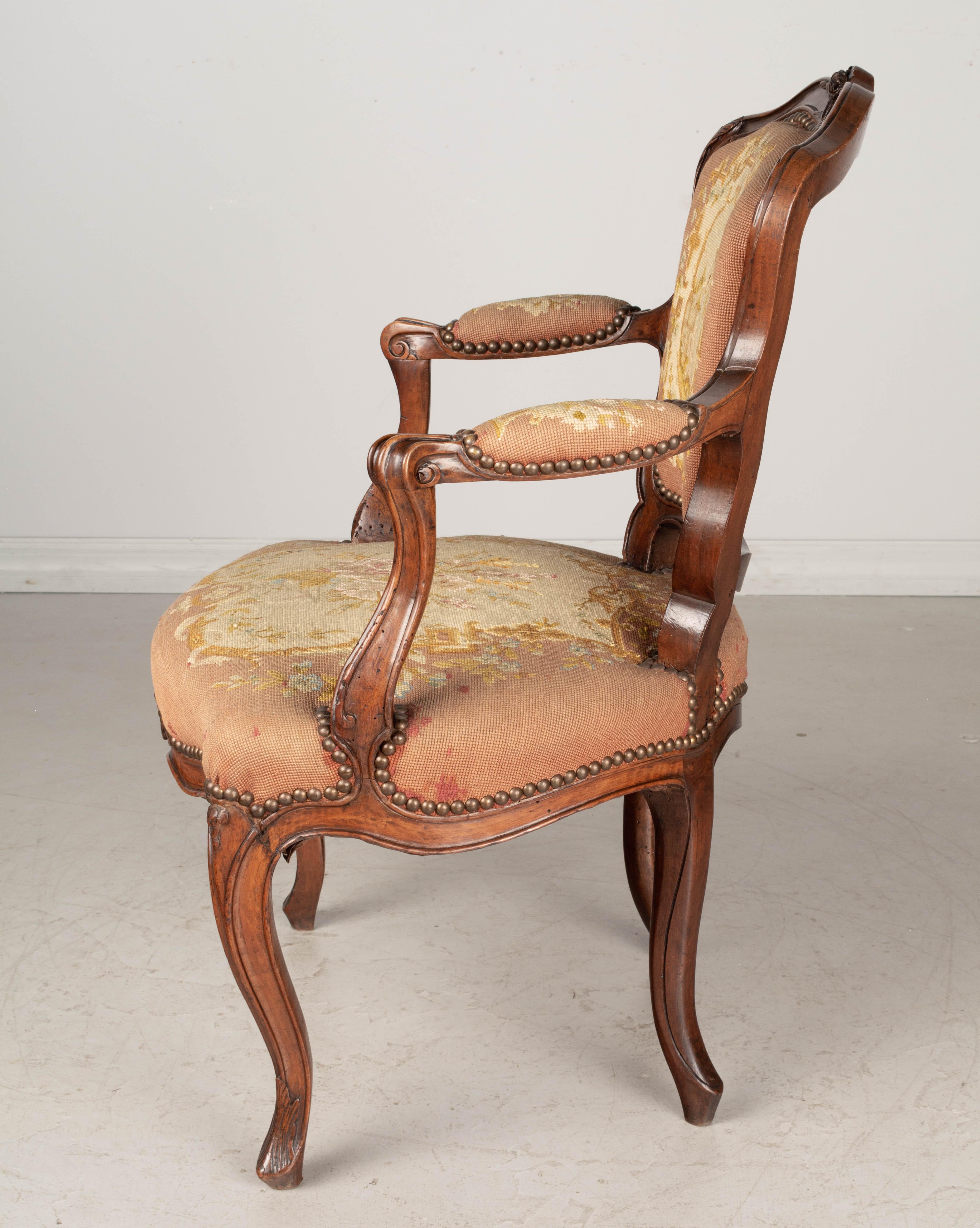 18th Century and Earlier 18th Century Louis XV French Fauteuil Armchair For Sale