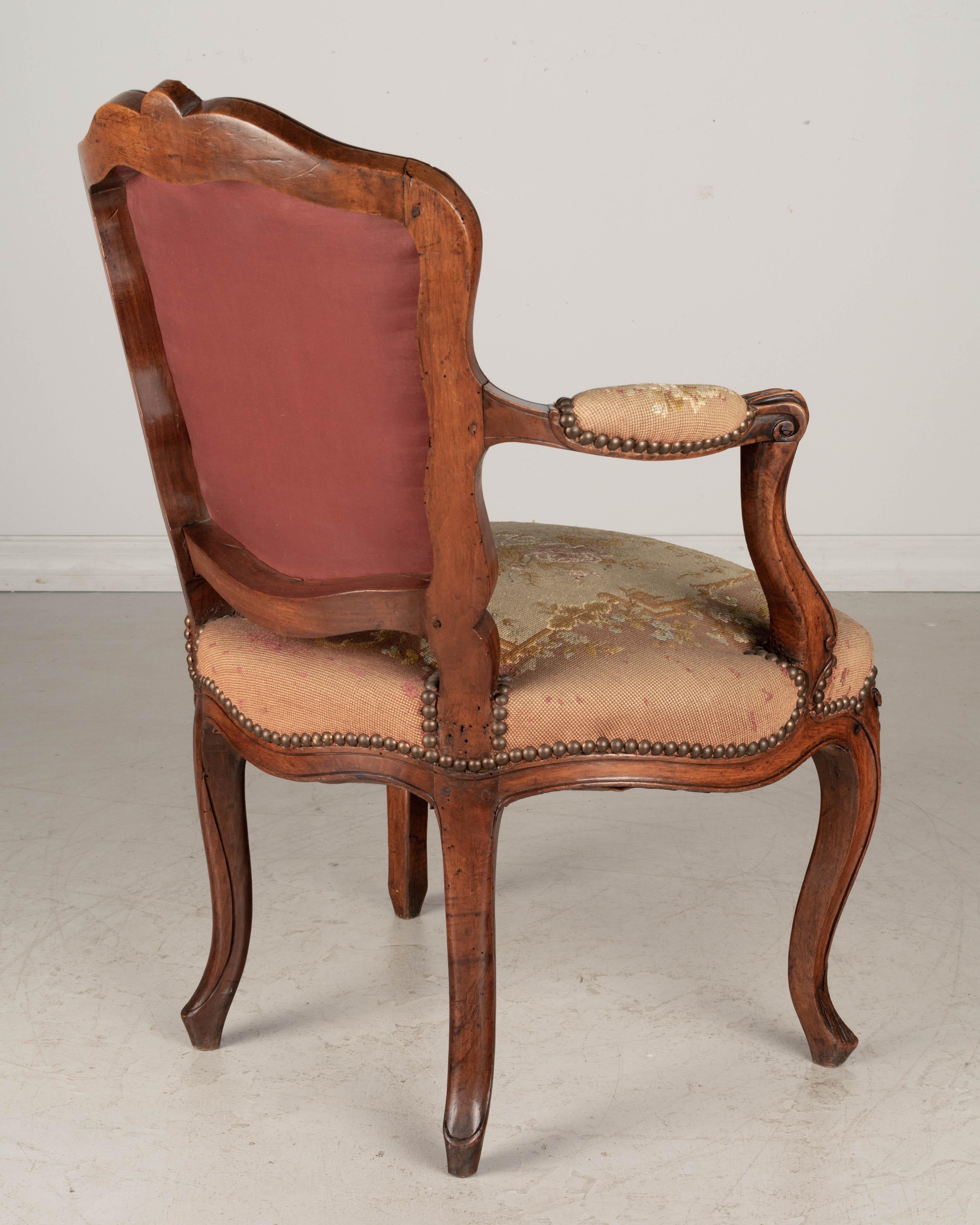 Tapestry 18th Century Louis XV French Fauteuil Armchair For Sale