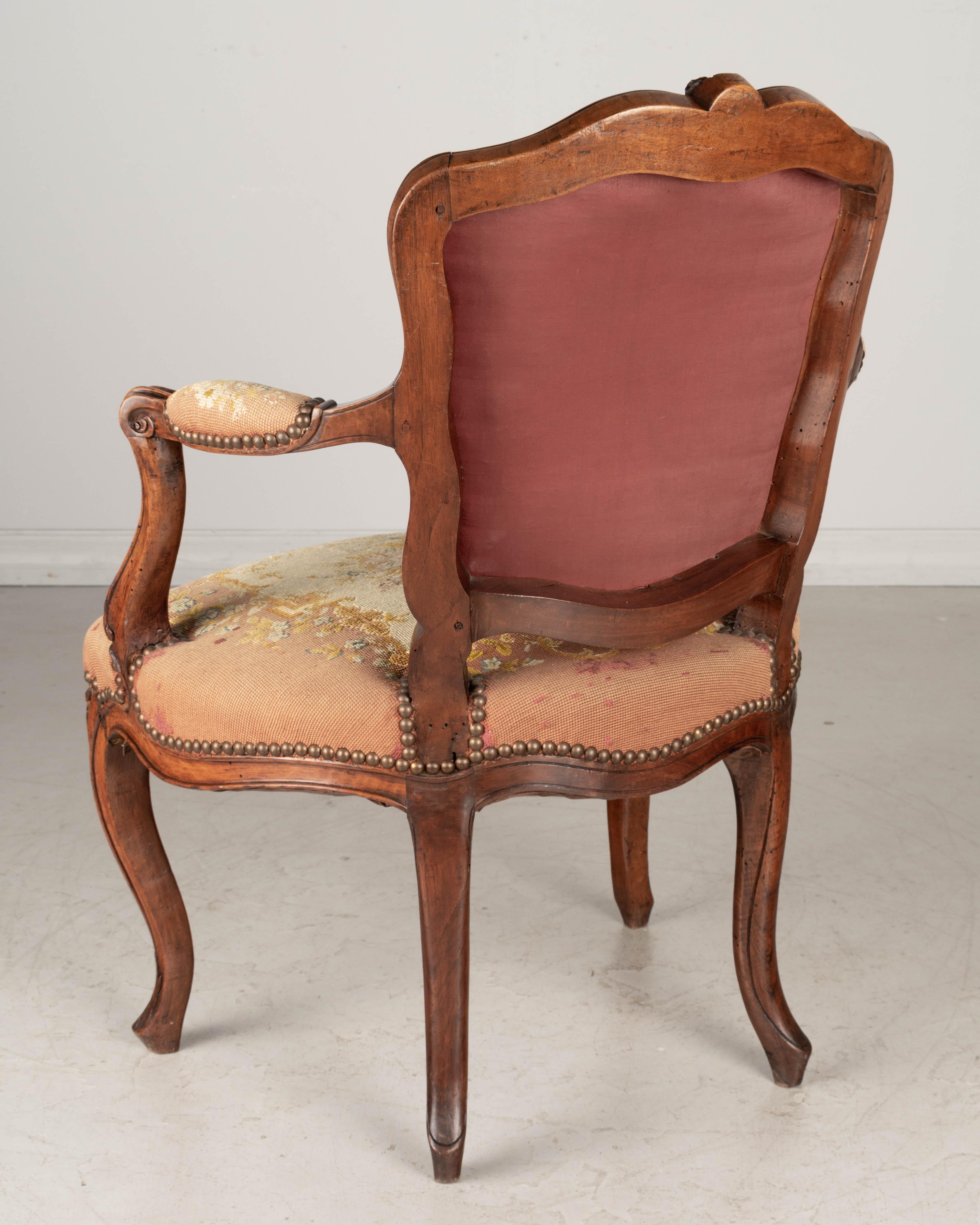 18th Century Louis XV French Fauteuil Armchair For Sale 1