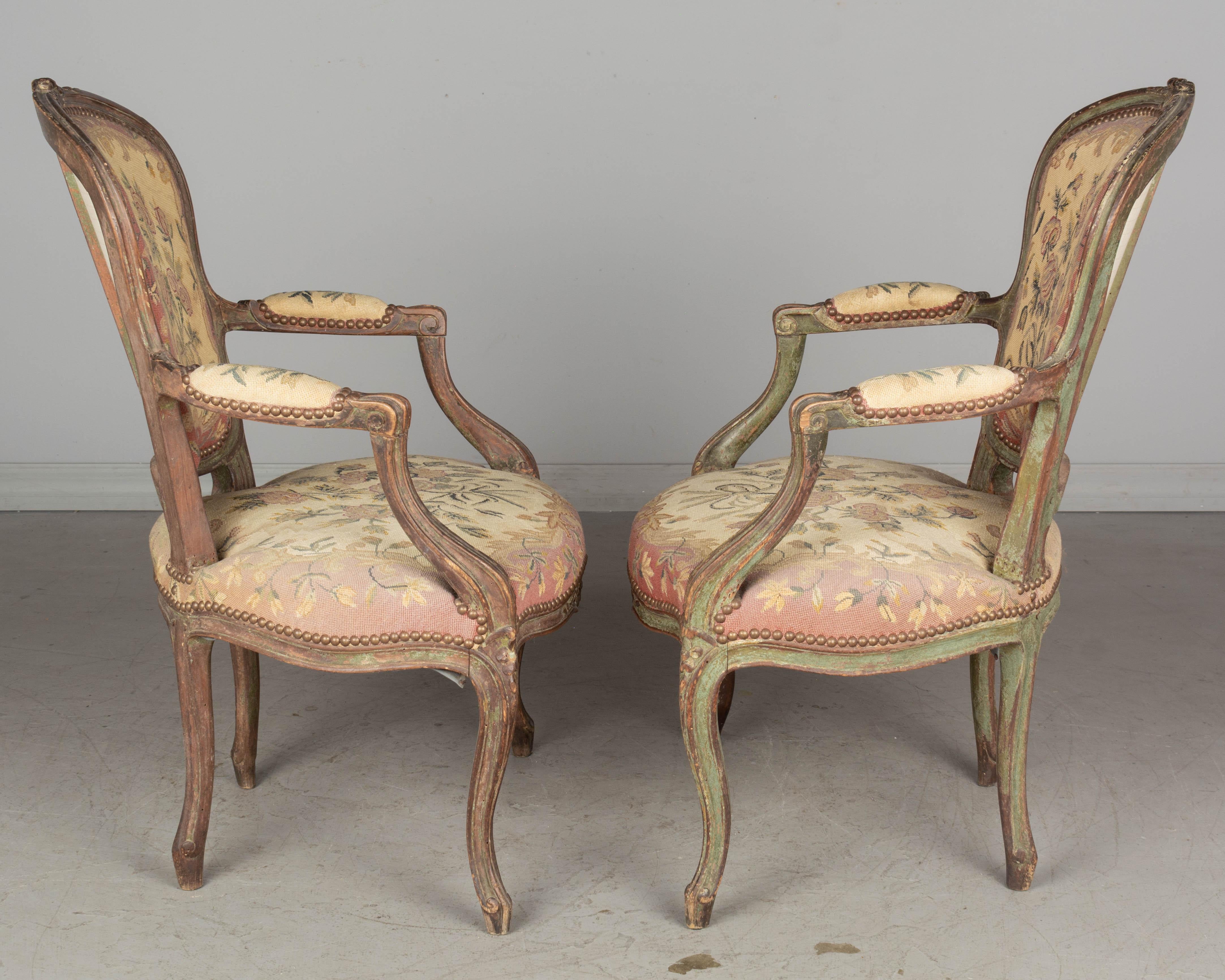 18th Century and Earlier 18th Century Louis XV French Fauteuil Armchairs, a Pair