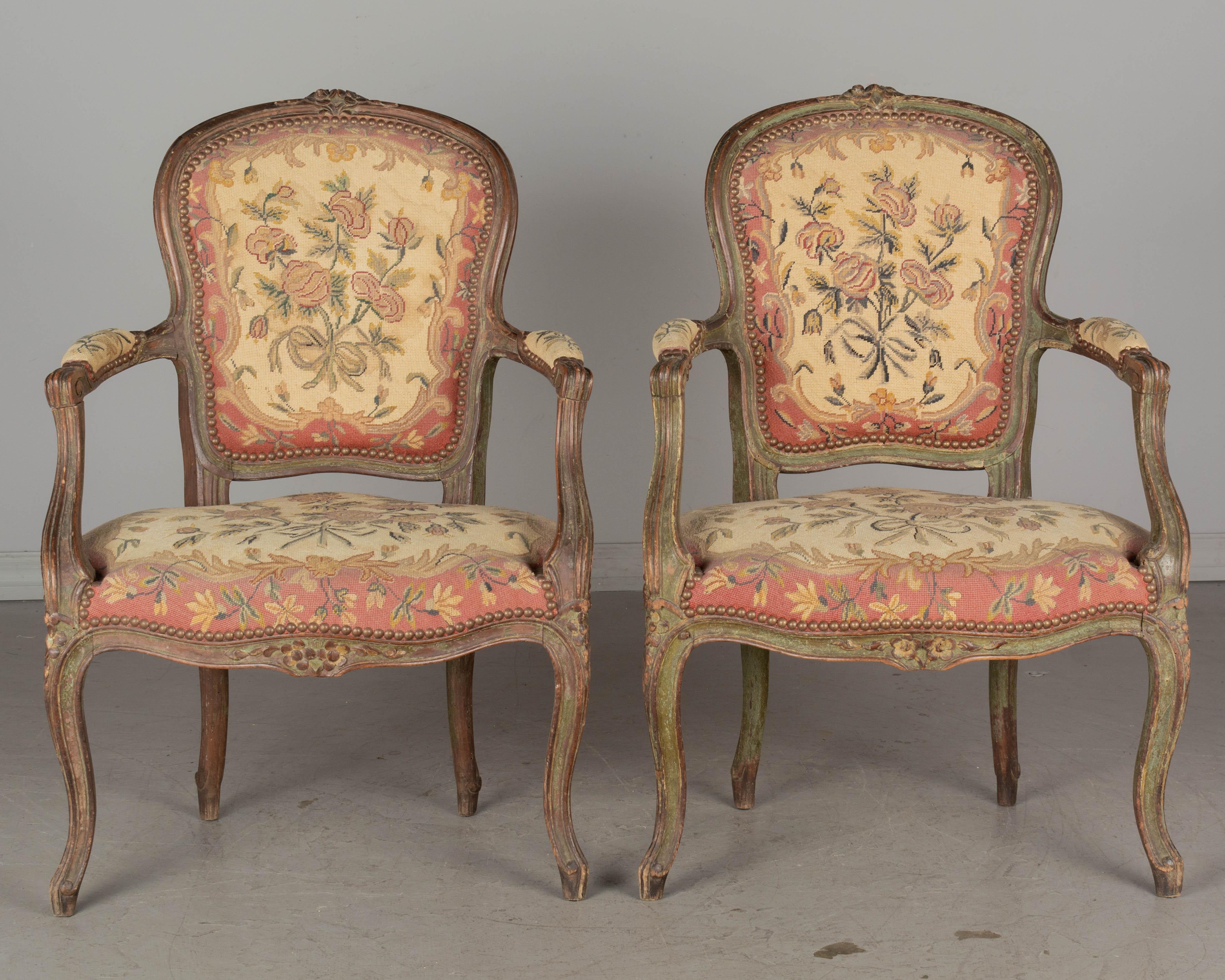 18th Century Louis XV French Fauteuil Armchairs, a Pair 1