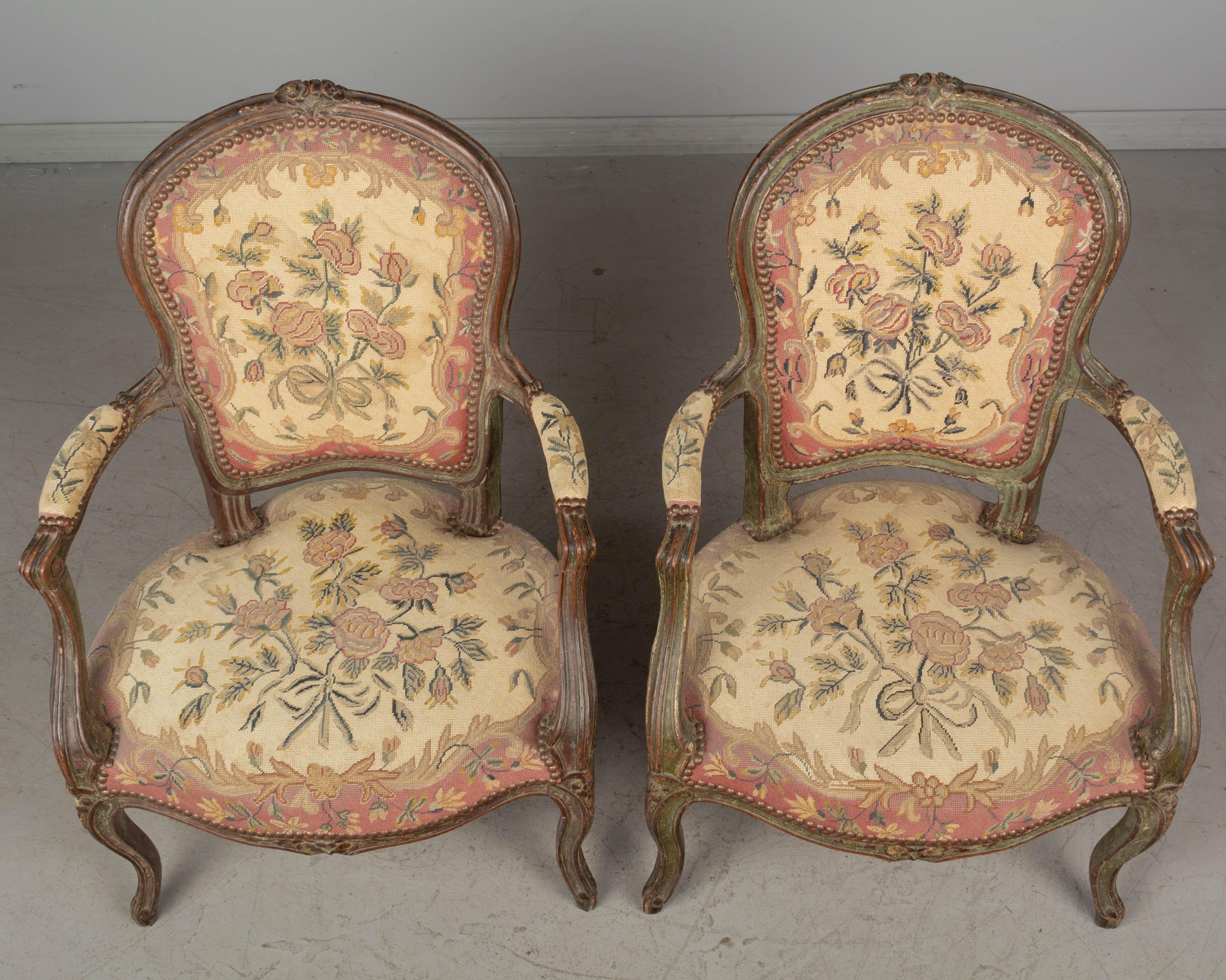 18th Century Louis XV French Fauteuil Armchairs, a Pair 2
