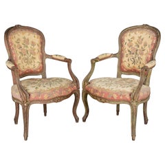 18th Century Louis XV French Fauteuil Armchairs, a Pair