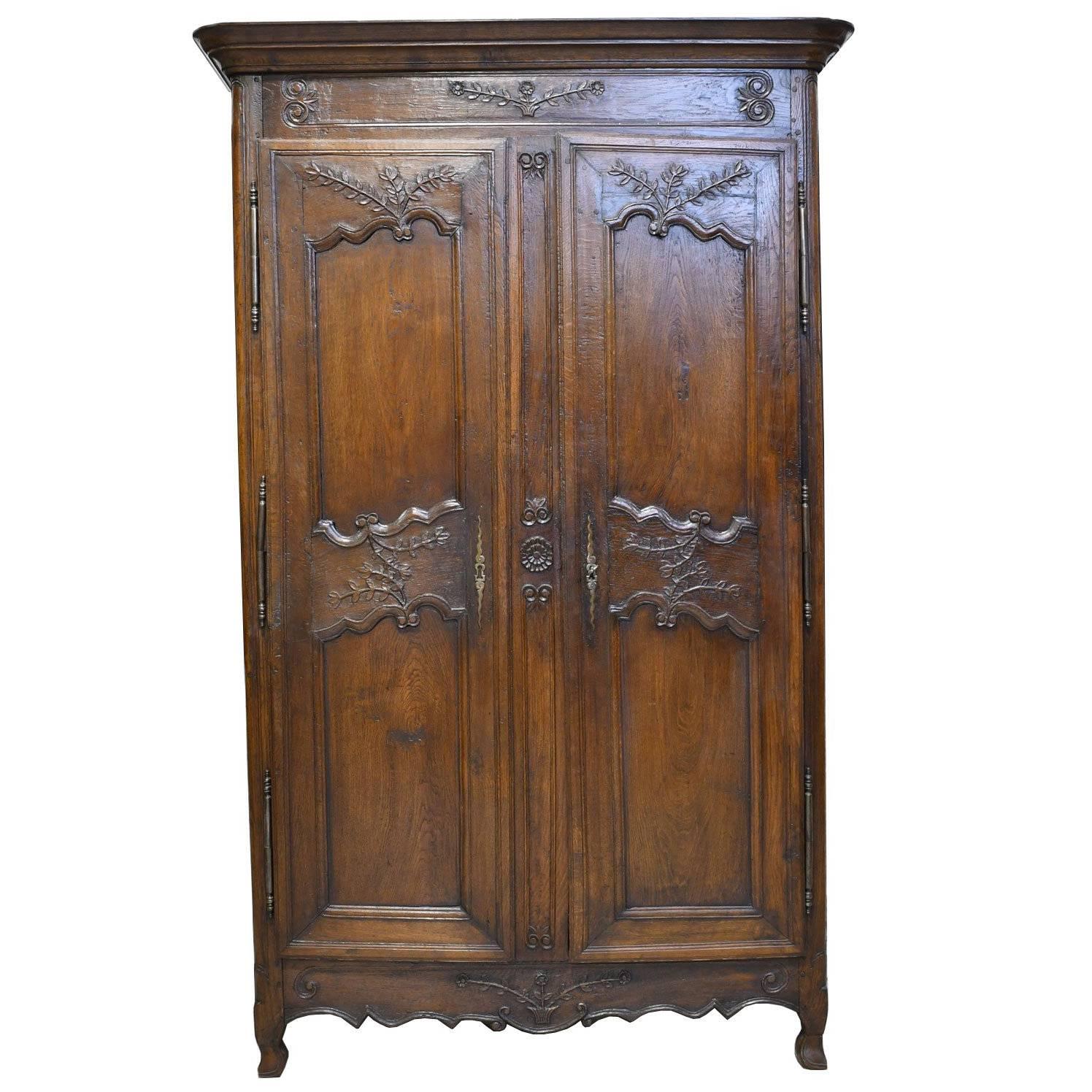 18th Century Louis XV French Provincial Carved Oak Armoire