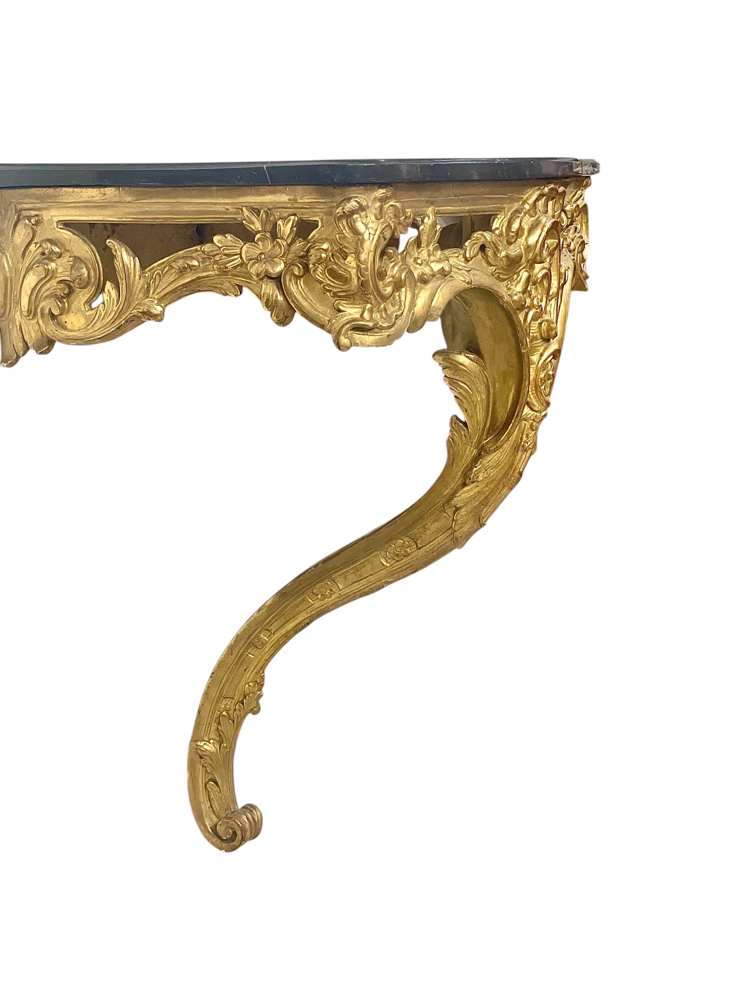 18th Century Louis XV Giltwood Console with Original Marble Top For Sale 4